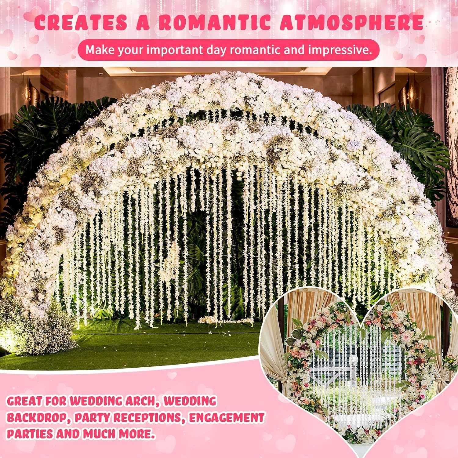 Stunning Faux Wisteria Hanging Flower Strings – 60 Pack Indoor/Outdoor Decor