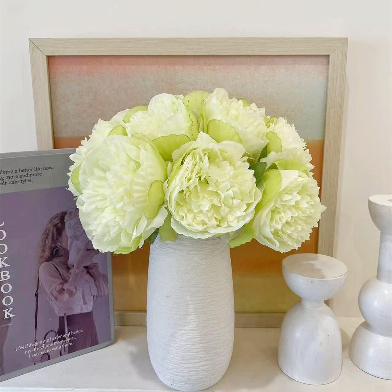 2 Bunches Artificial Peonies, 10 Heads Silk Peony Fake Flower Bouquets for Wedd
