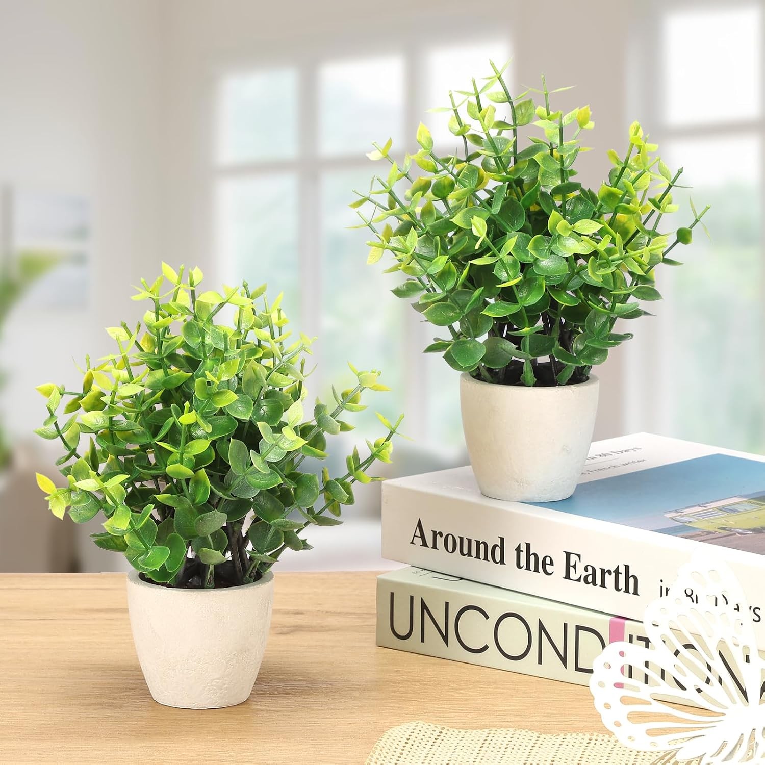 2 Pack Fake Plants Ceramic Mini Artificial Greenery Potted Plants for Home Decor