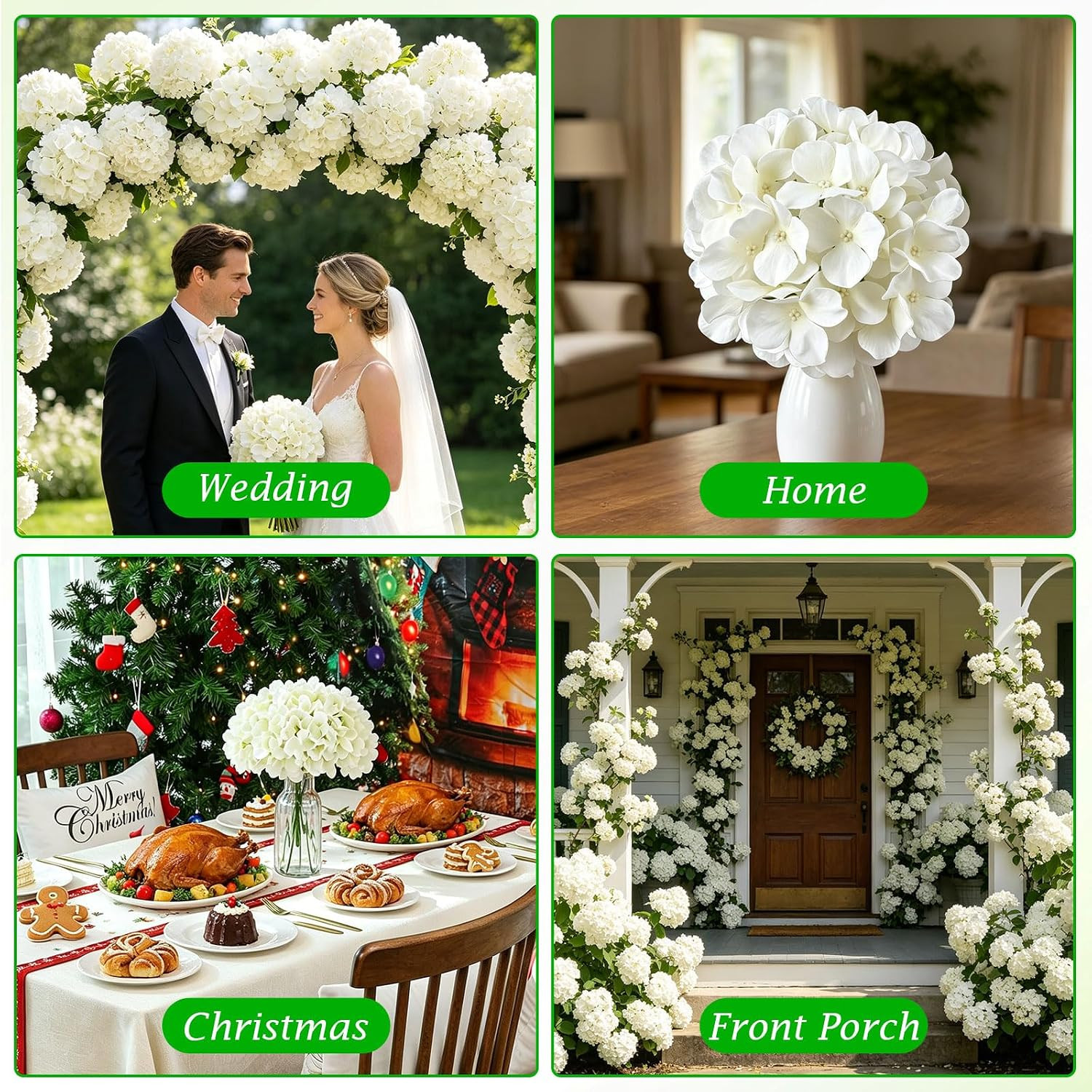80PCS White Silk Hydrangea Flowers for Weddings, Parties, Home Decor