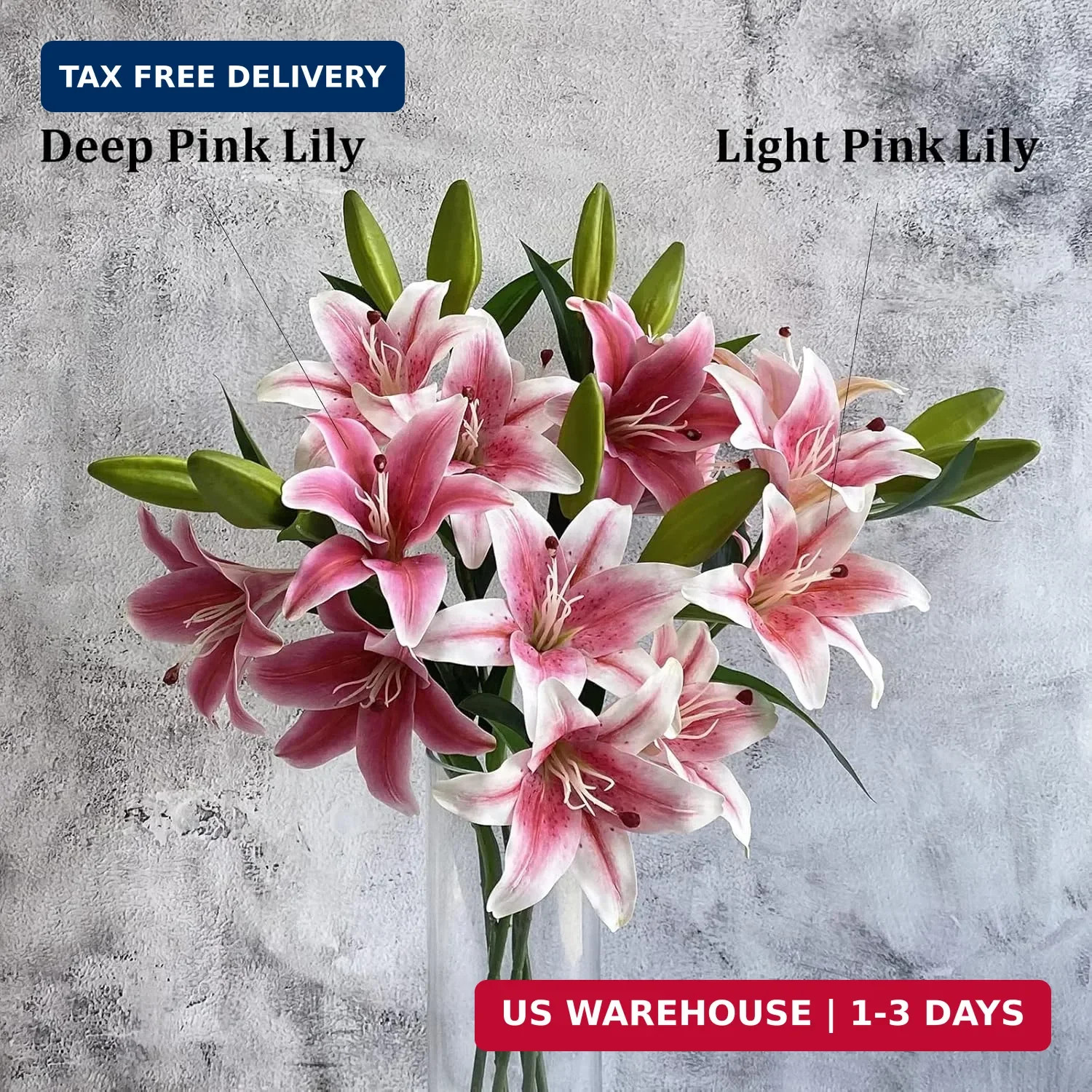 YalzoneMet RUZUQE 2 Pcs 28” Deep Pink Lily Artificial Flowers Fake Real Touch L