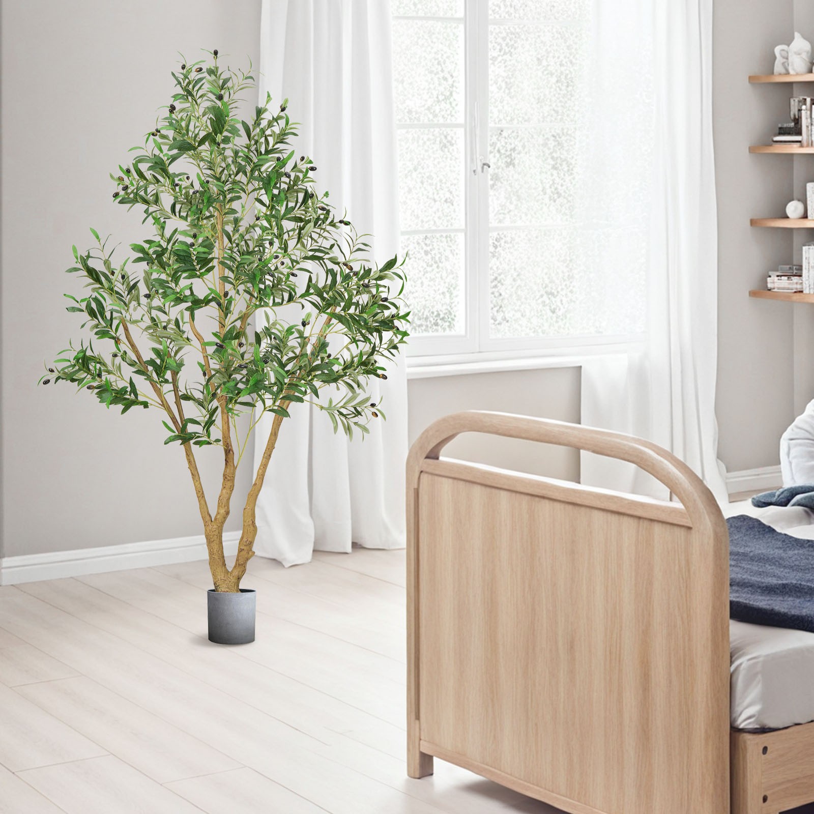 VEVOR 6FT Artificial Olive Tree Tall Fake Plant with Black Pot for Home Office