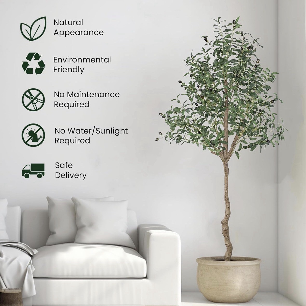 6ft Artificial Olive Tree with Silk Leaves, Fruits, Fake Plant, Pot