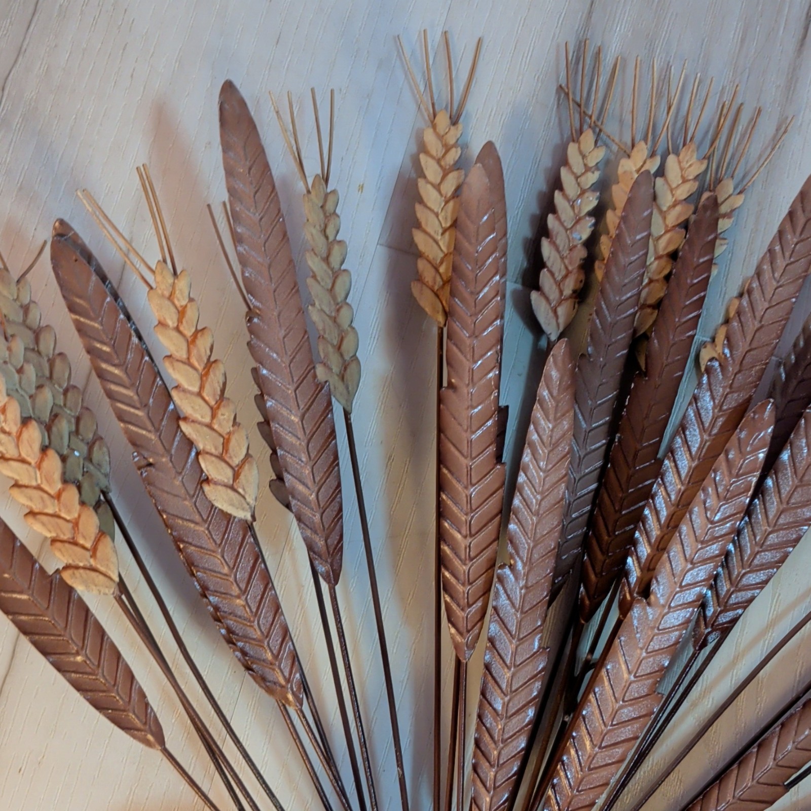 Metal Artificial Wheat Sheaf Bunch Wall Decor w/ Bow, Brown/Beige 20 in