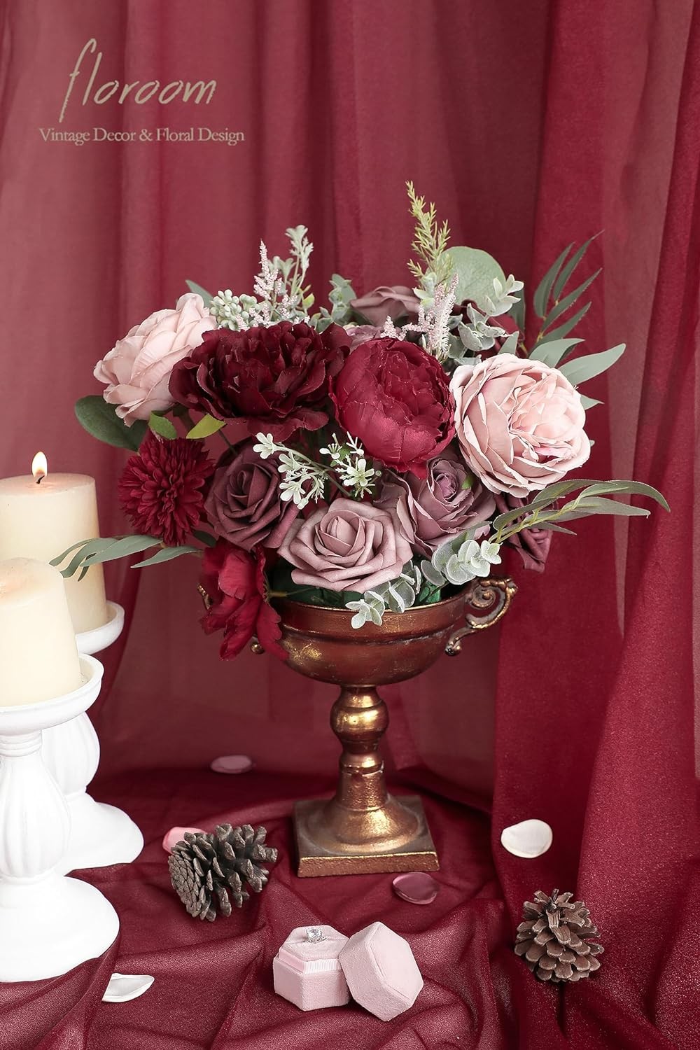 Floroom Burgundy Mauve Artificial Flowers Marsala Fake Roses Peonies and Greener