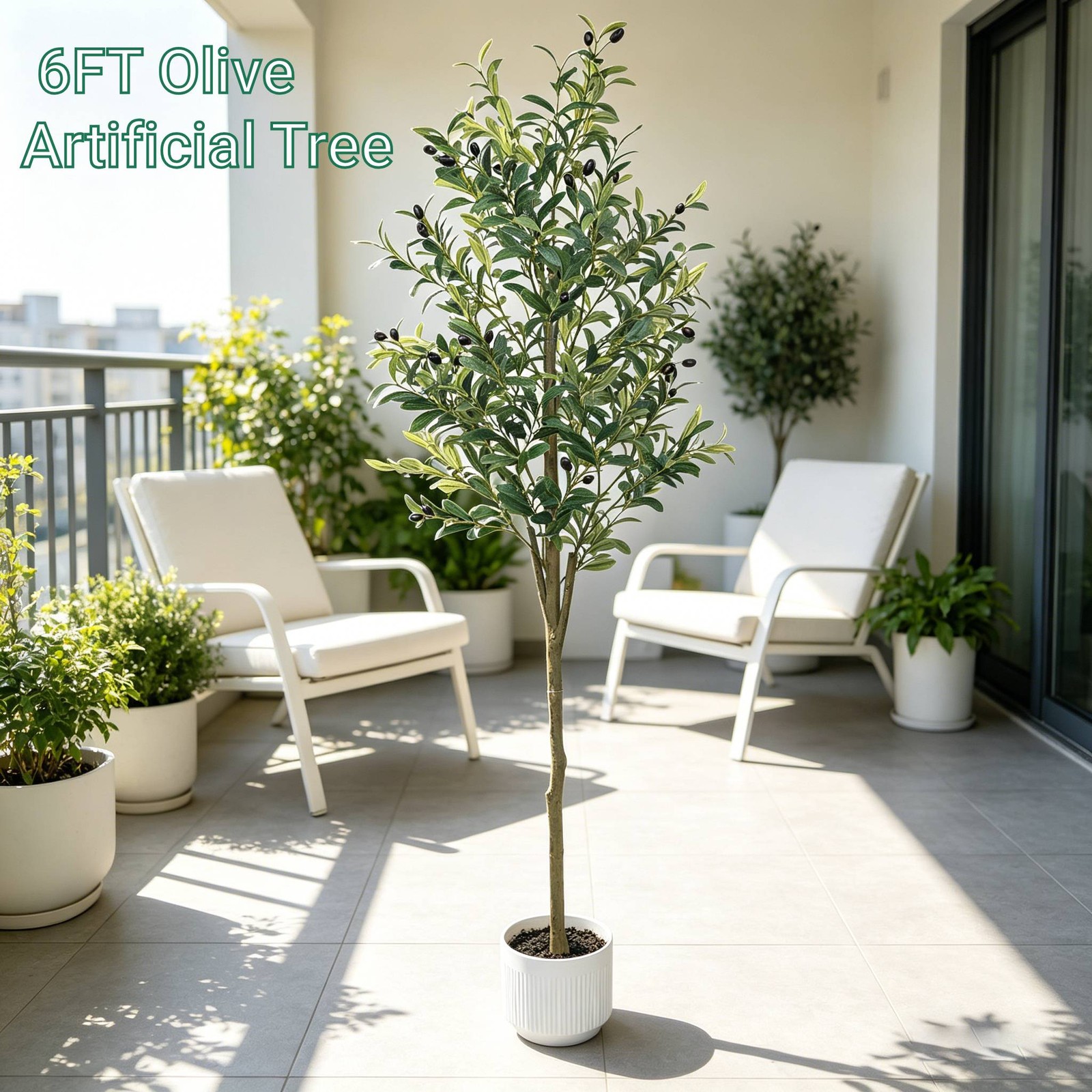 Bloyapix 6FT Artificial Olive Tree Tall Fake Plant with White Pot Home Office