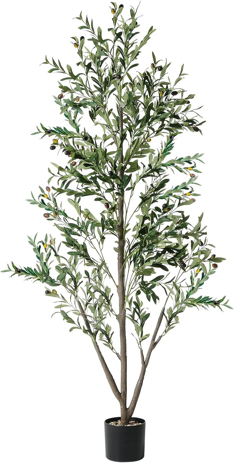Olive Trees Artificial Indoor, 5FT Tall Faux Olive Tree with Moss and Planter,
