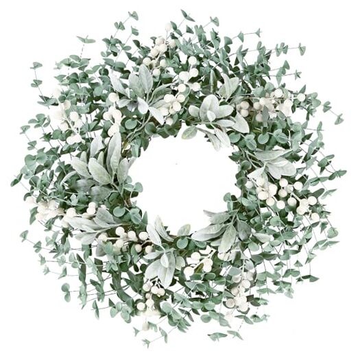 Artificial Greenery Leaves Wreath for Front Door 22 Inch Greenery Lambs Ear