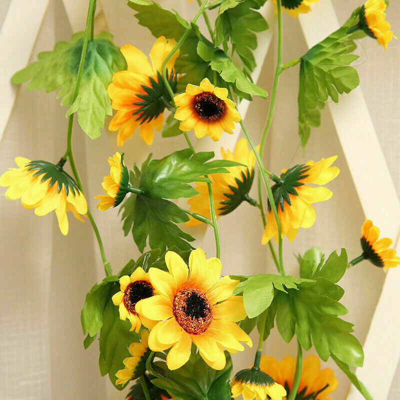 240cm Artificial Silk Sunflower Ivy Vine with Green Leaves Hanging Garland