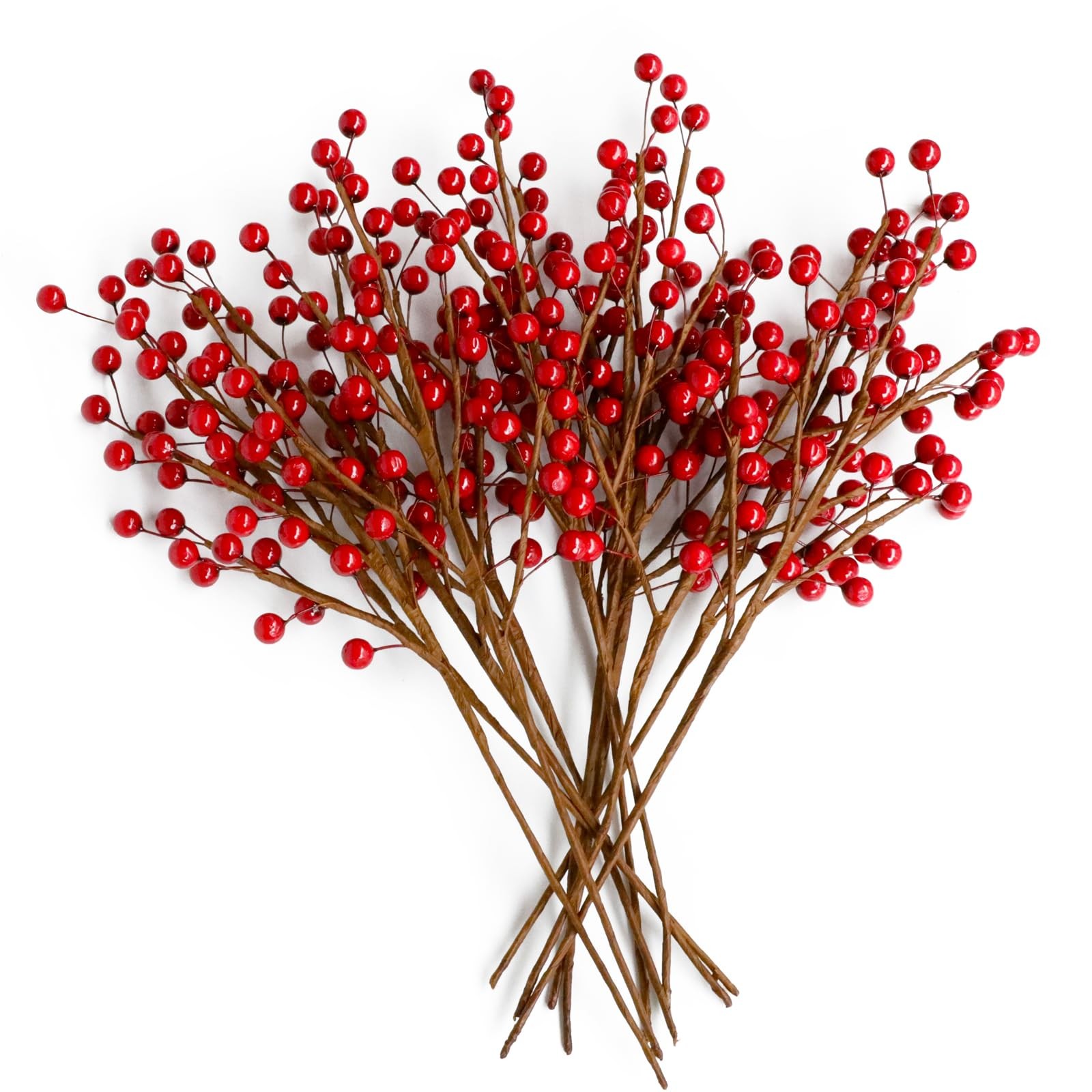 12pcs13.5″ Red Holly Berry Stems for Christmas Tree, Faux Greenery Picks and …