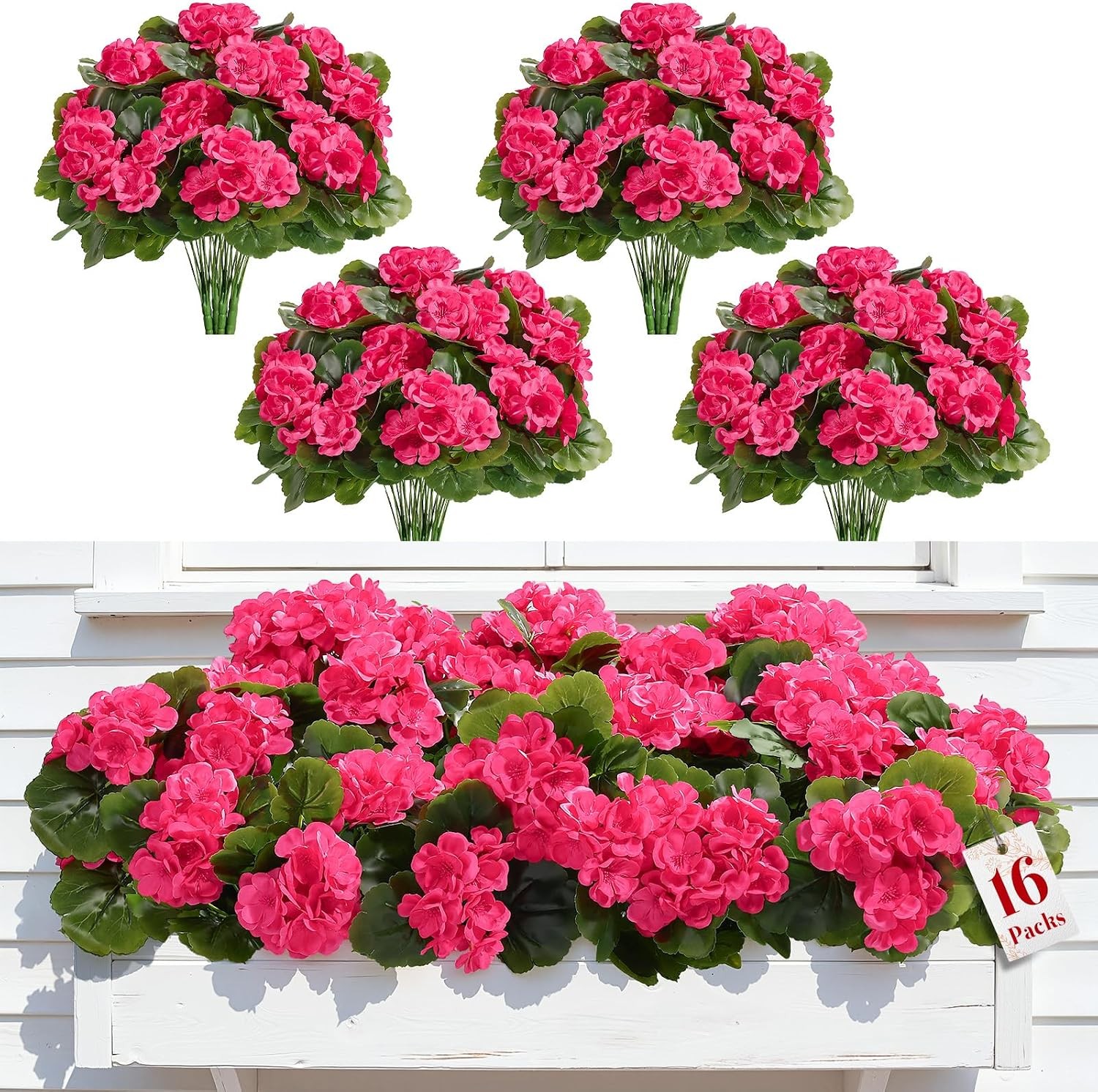 8 Pcs Artificial Geranium Flowers, UV Resistant Silk Faux Outdoor Decor