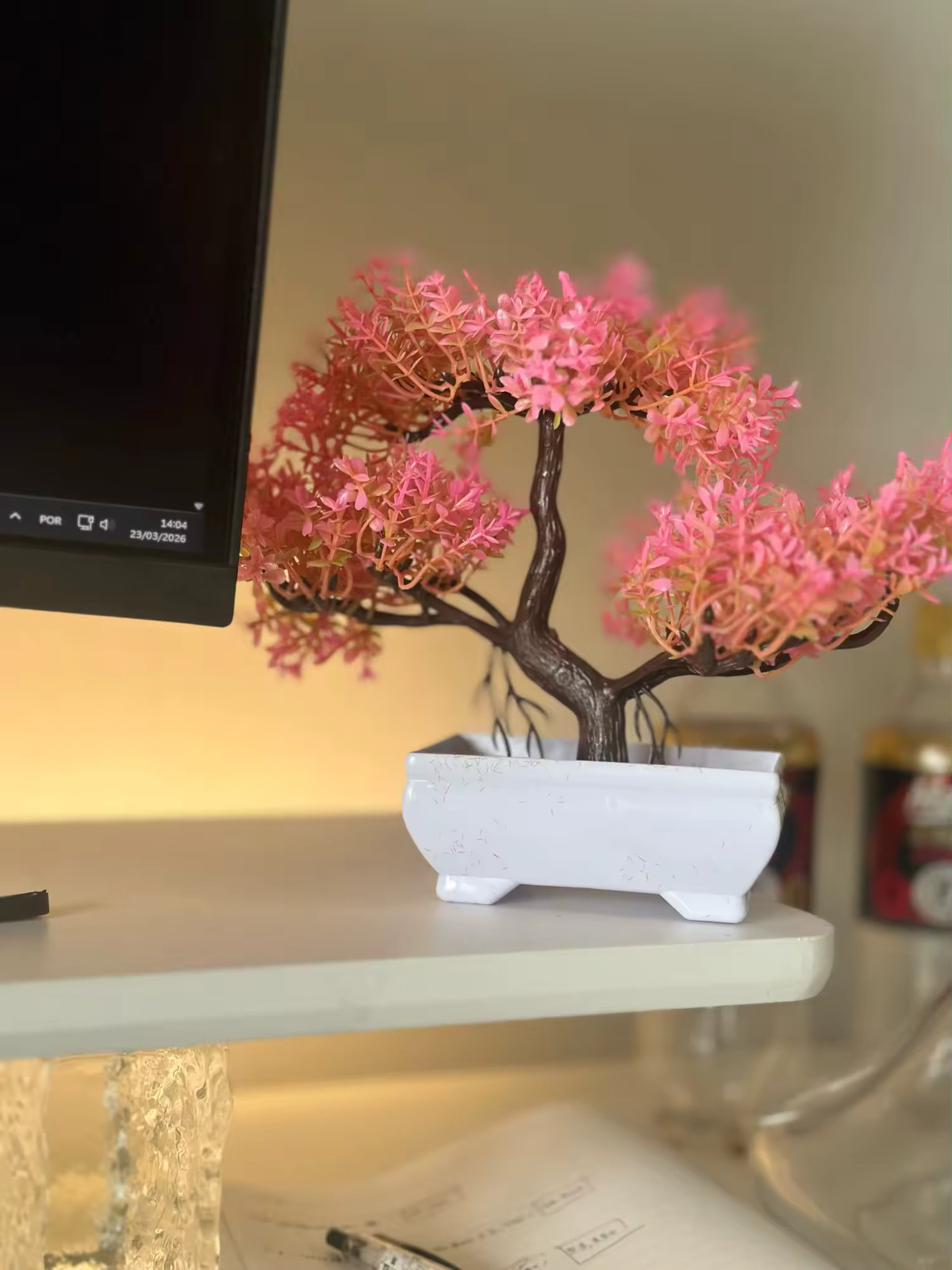Artificial Bonsai Tree Small Potted Plant Fake Flowers Home Table Decor Gift