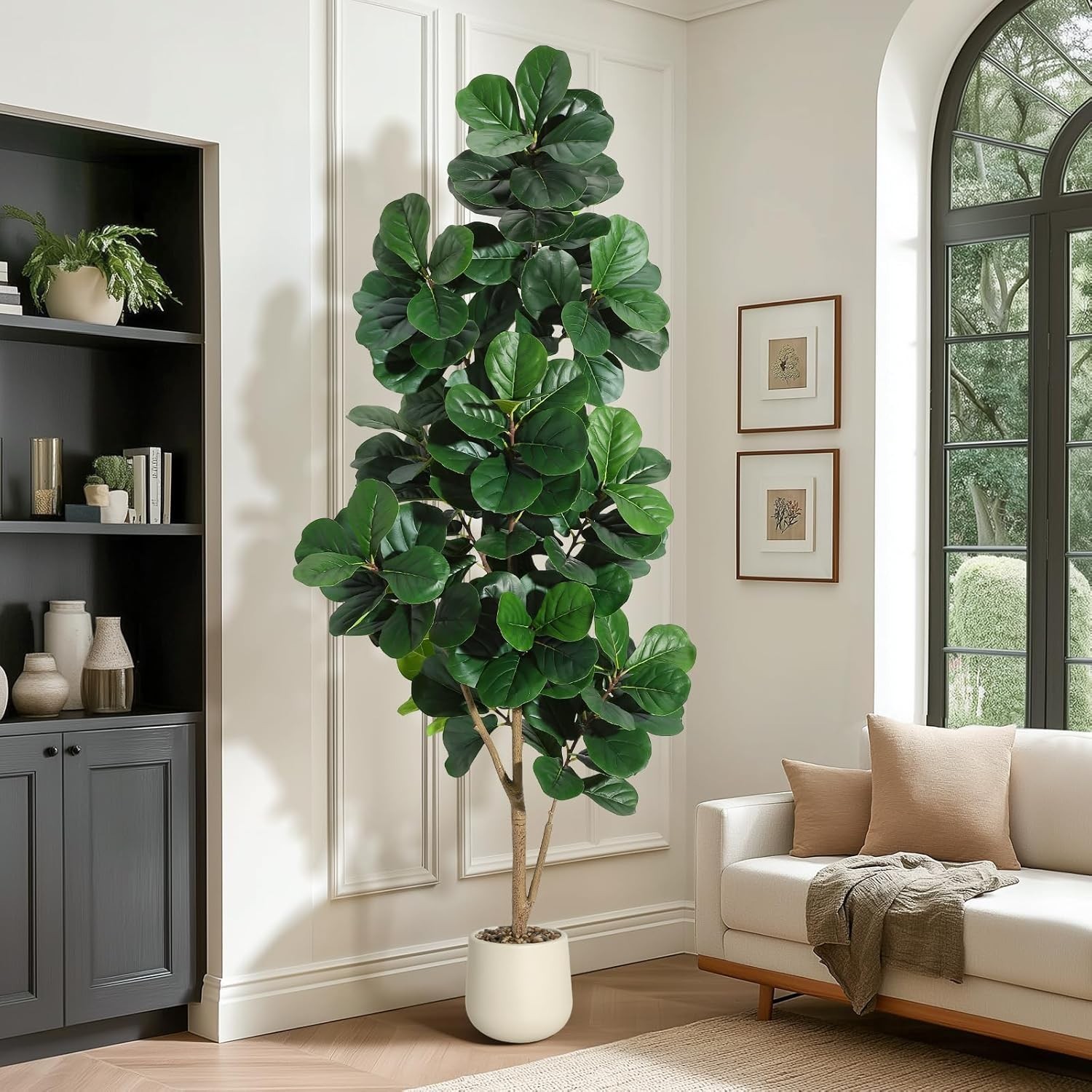 Artificial Fiddle Leaf Fig Tree 6FT Faux Ficus Plant Tree in White Planter Pot