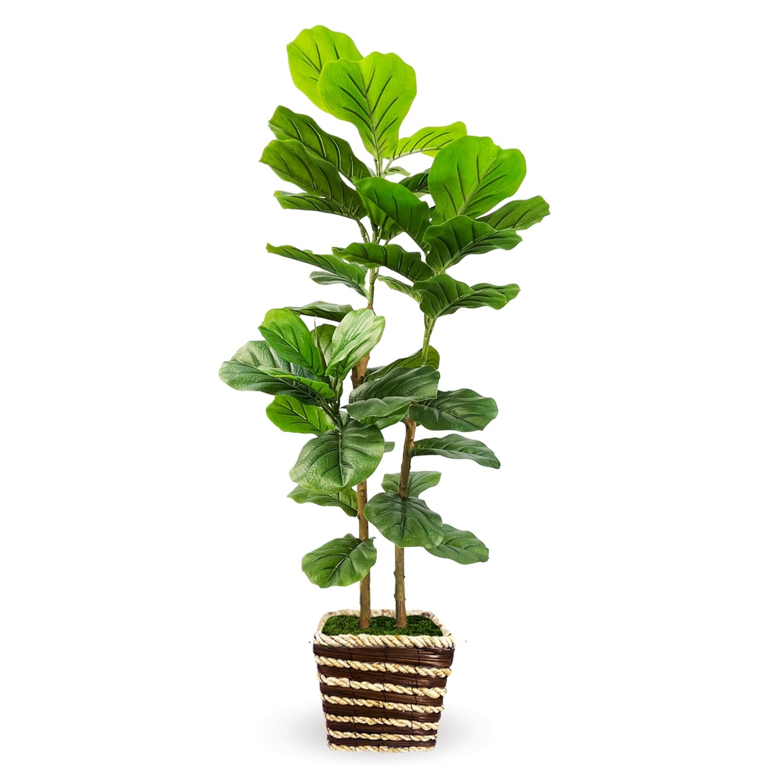 48 Inch Artificial Fiddle Leaf Fig Tree Indoor with Woven Basket – 4ft Tall F…