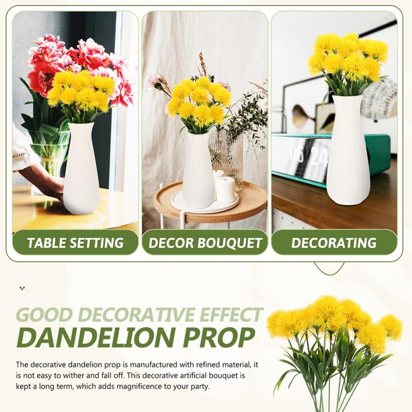 Faux Dandelion Artificial Flowers Bouquet Lifelike Yellow Simulation Dandelio…