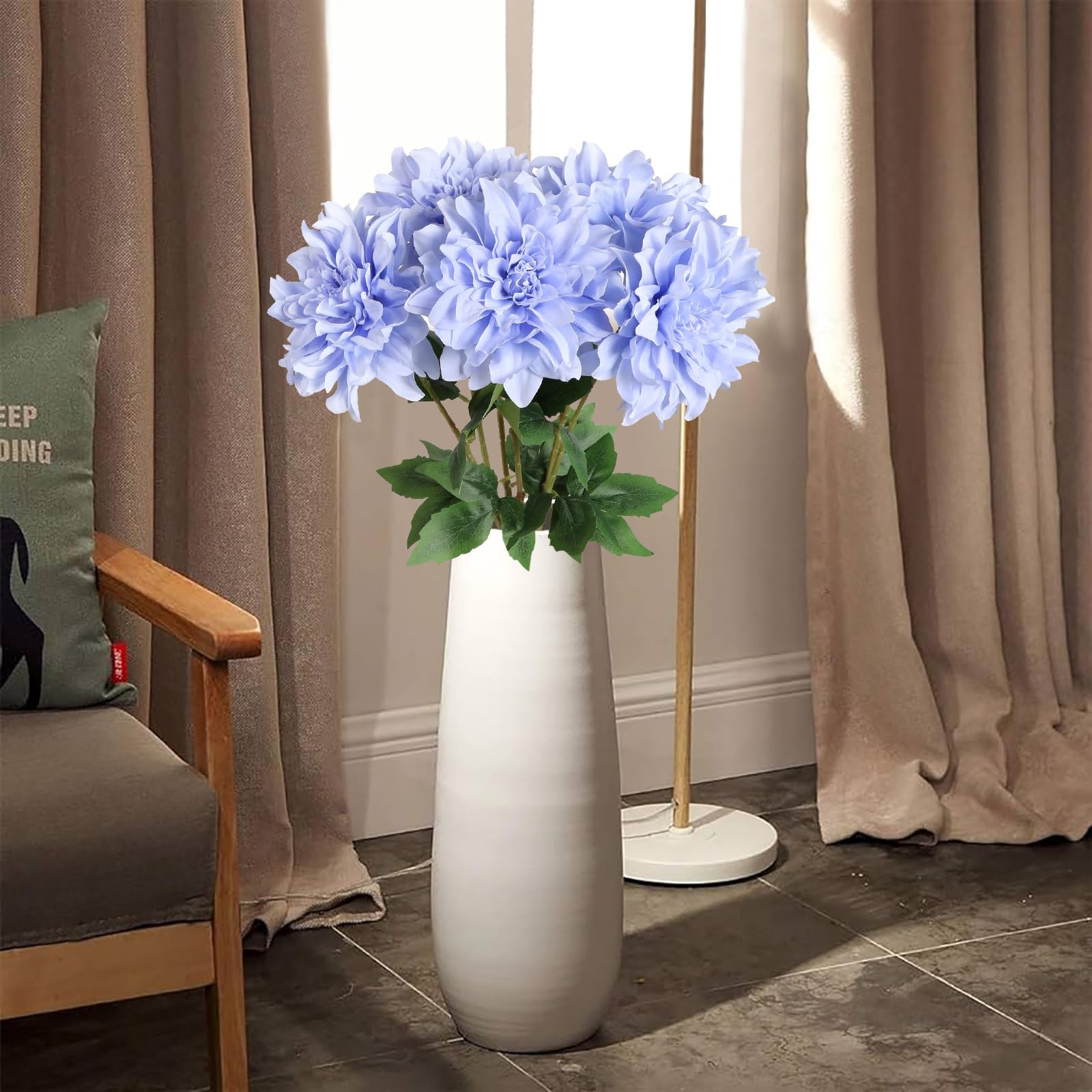 Artificial Dahlia Flowers,6PCS Light Blue Flowers 23.62″ Silk Faux Dahlias fo…