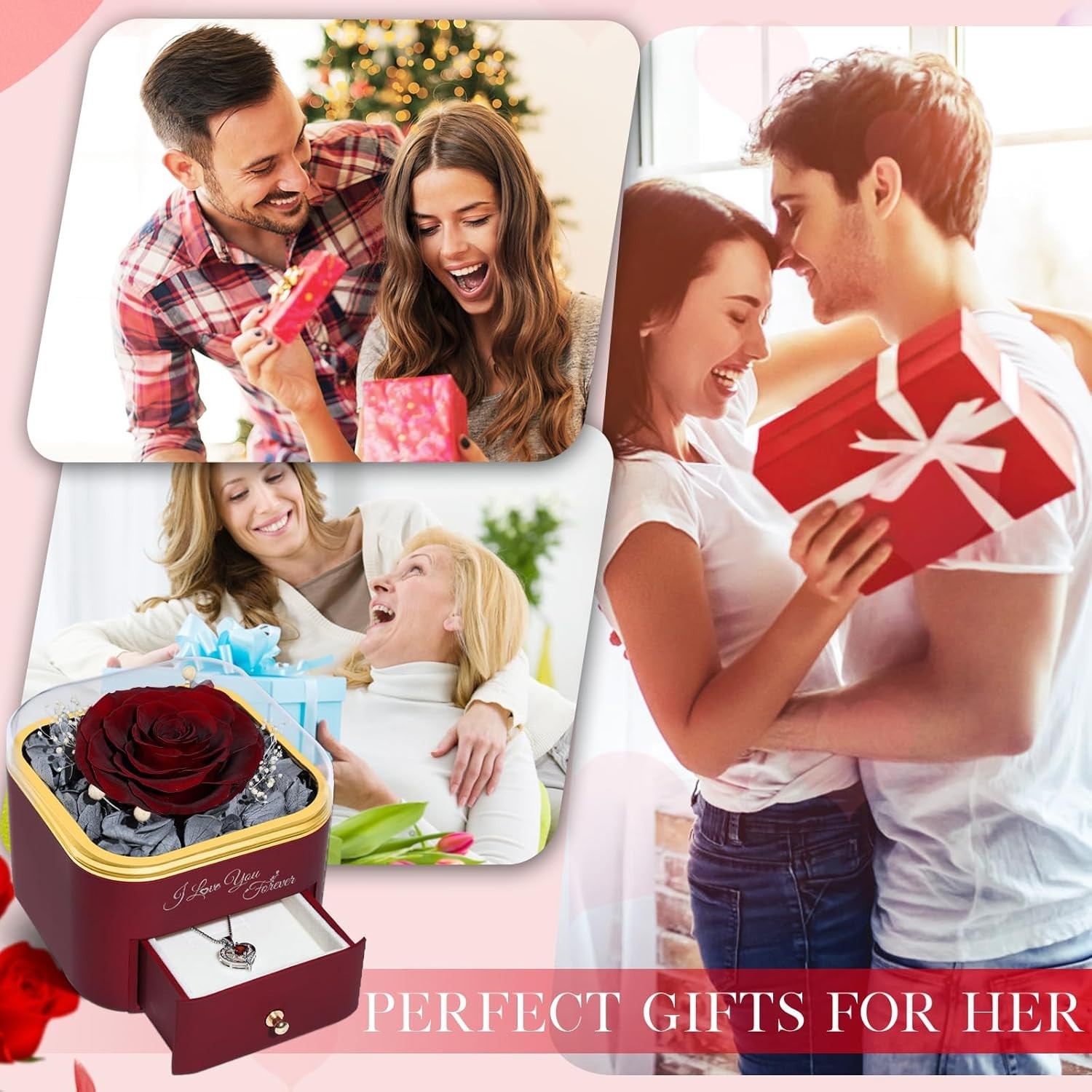 Preserved Real Rose and Heart Pendant Necklace – Unique Gifts for Any Occasion
