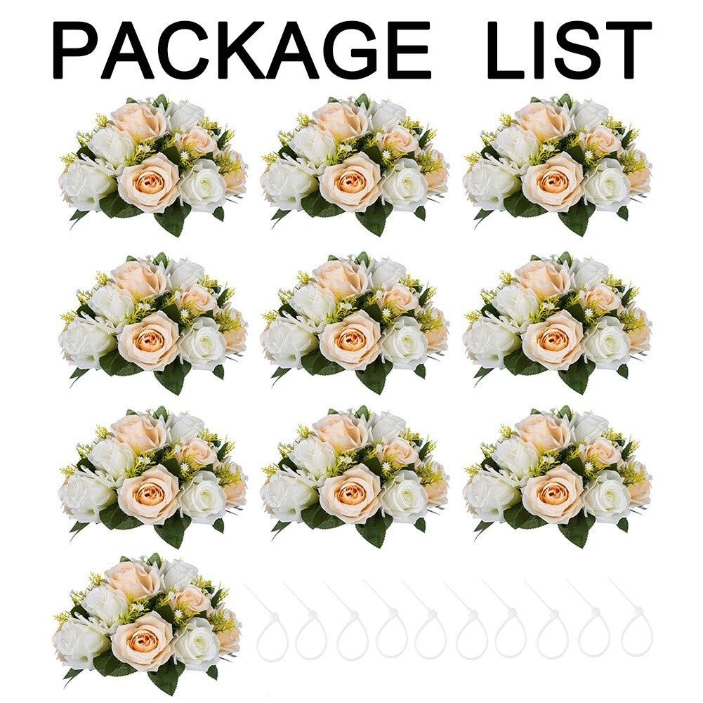 Champagne White Artificial Flower Bouquet 10pcs Lifelike Silk Flowers 25cm