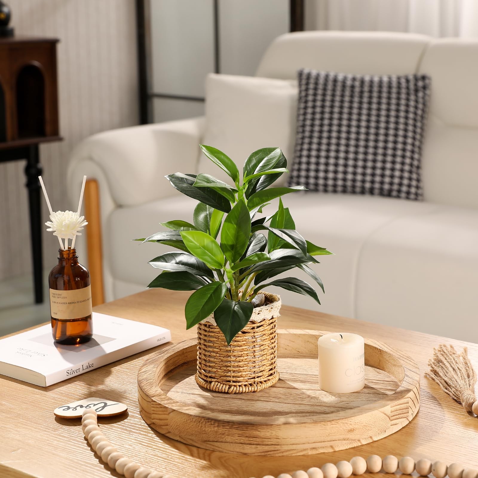 2 Pack Fake Plants Artificial Potted Plants with Weaved Pot for Shelf & Table…
