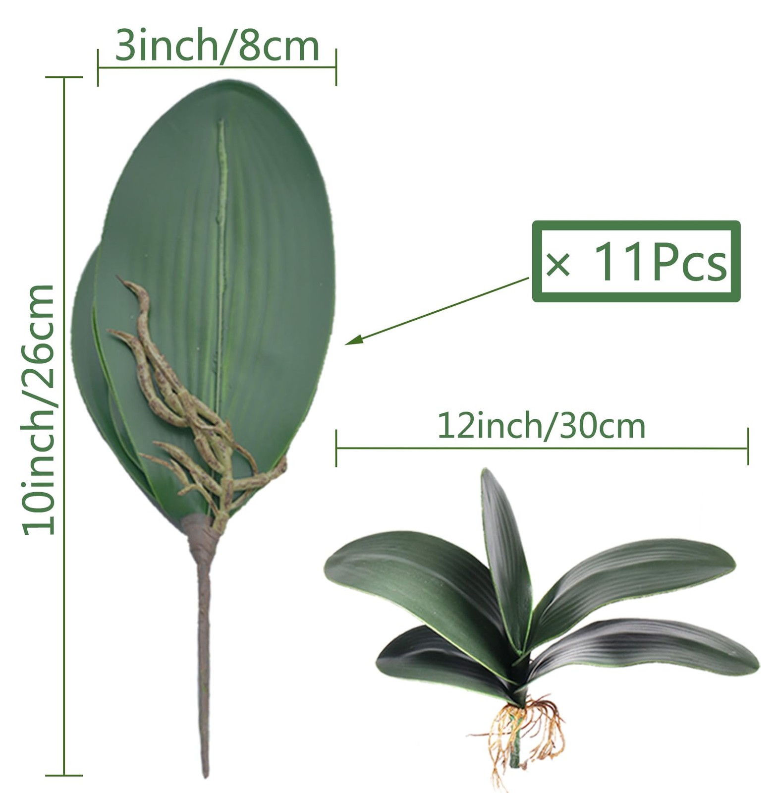 Big Artificial Green Phalaenopsis Orchid Leaves Faux Plant Decor 11 Inch