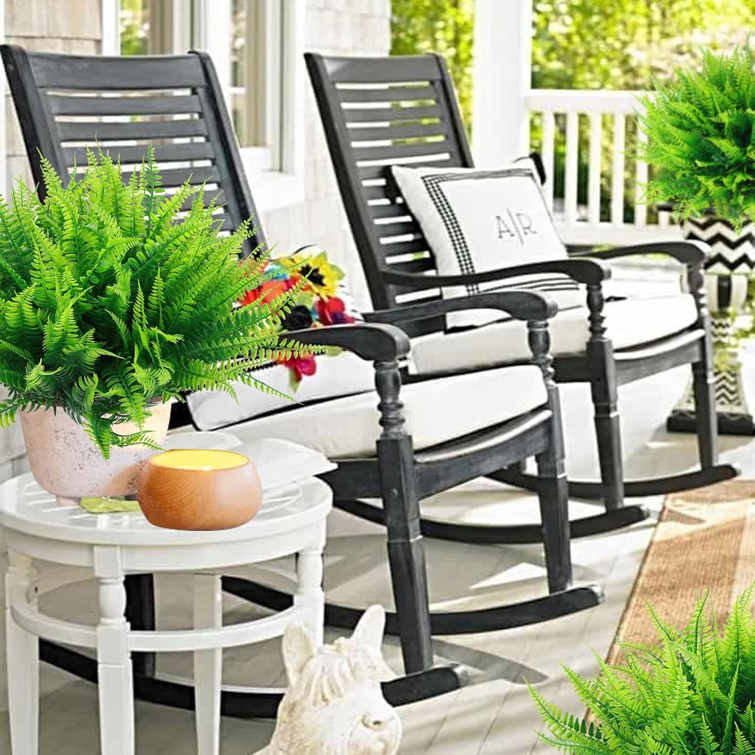 10-Pack UV Resistant Faux Boston Fern Plants for Indoor & Outdoor Elegance
