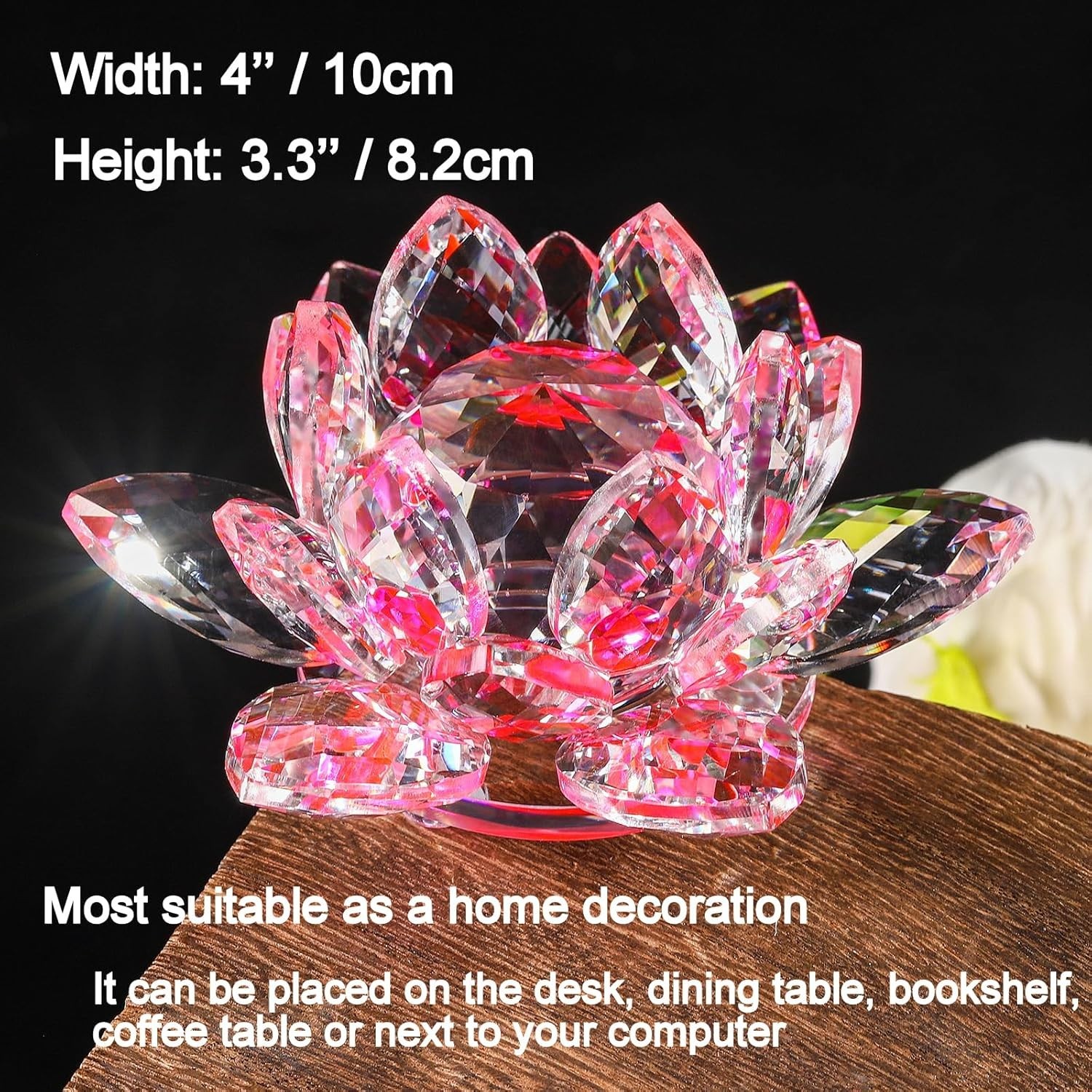 Beautiful 4” Pink Crystal Lotus – Feng Shui Charm & Decorative Paperweight
