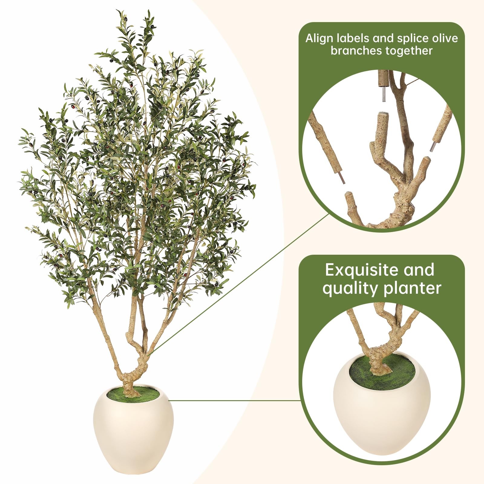 Olive Trees Artificial Indoor – 8FT Tall Faux Olive Tree with 18in Exquisite …