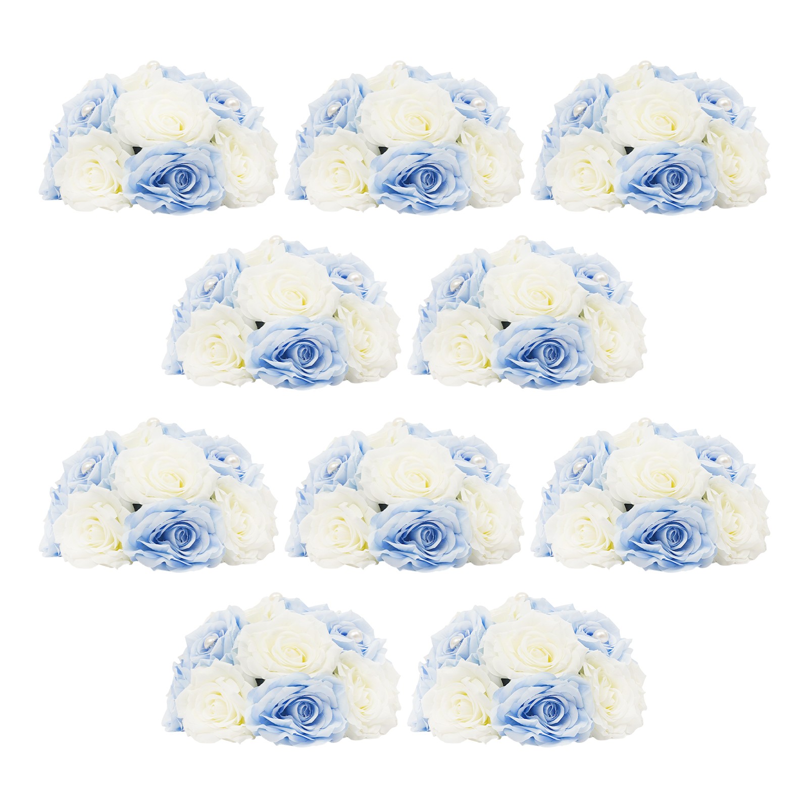 10 Pcs Handmade Bouquet Party Wedding Artificial Flower Balls Deco, White+Blue