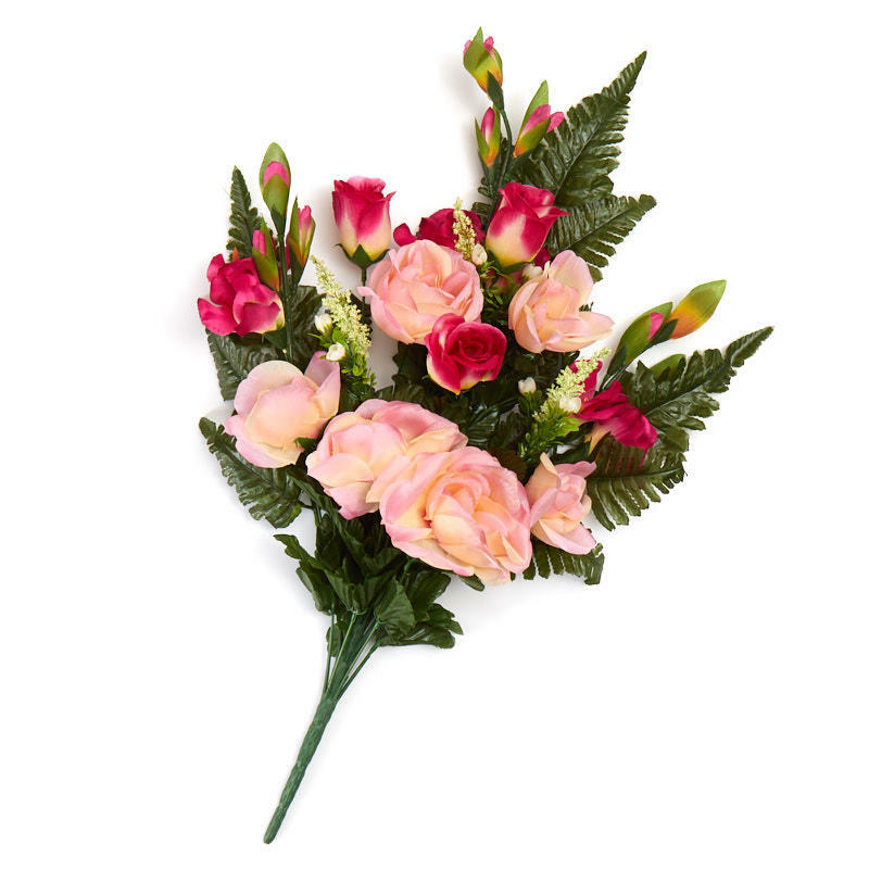 Pink Poly Silk Mixed Rose and Gladiolus Half Bush | For Memorials