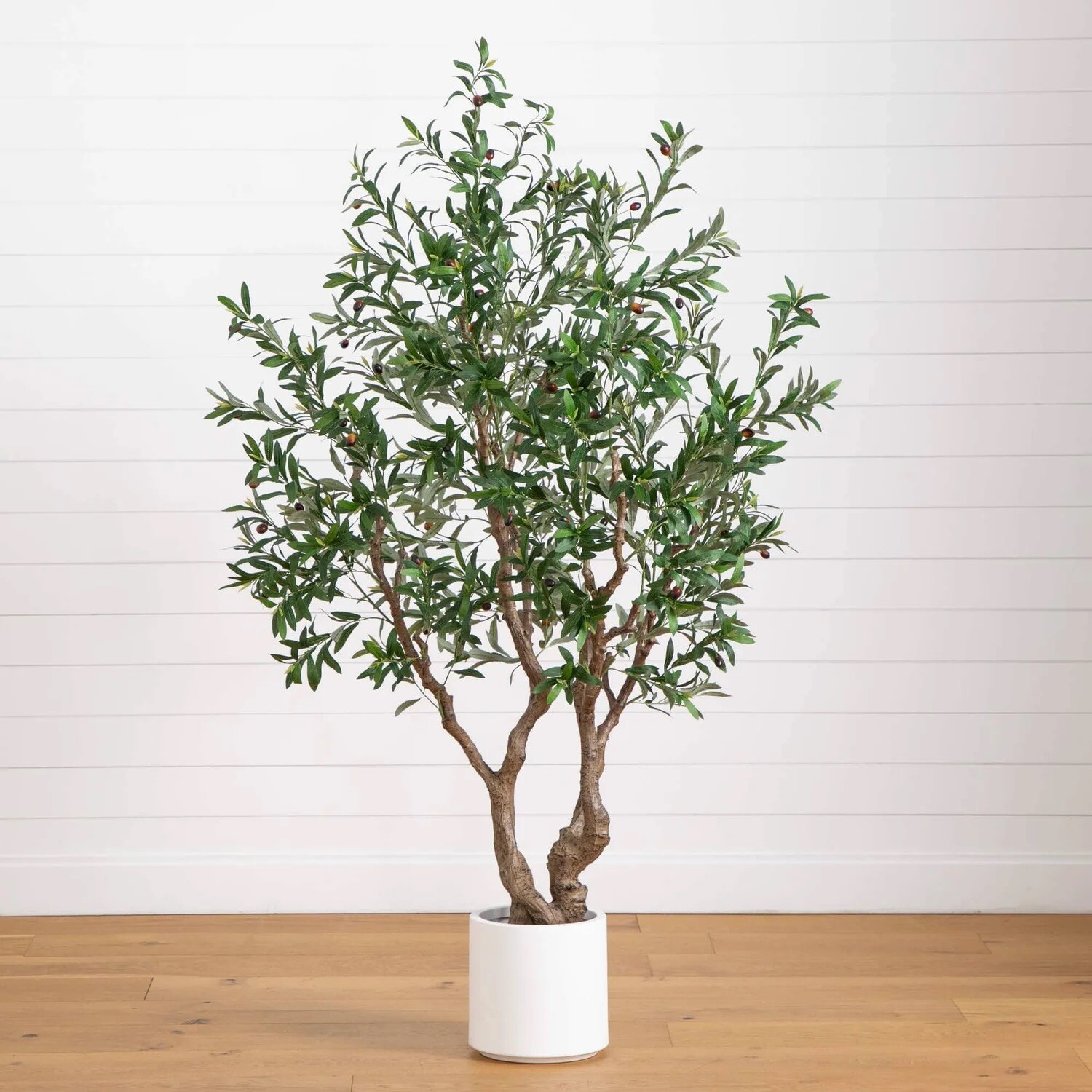6’ Artificial Grand Olive Tree in White Decorative Planter. Retail $349