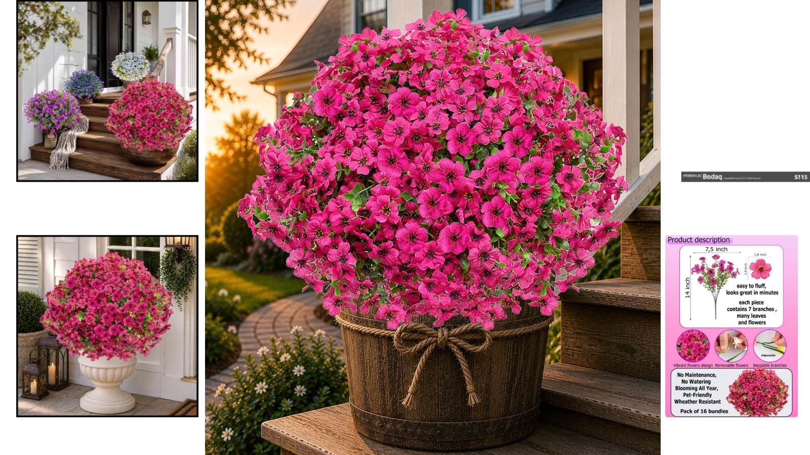 Pollen-Free Red Artificial Flowers: 16 Bundles for -Round Outdoor Beauty