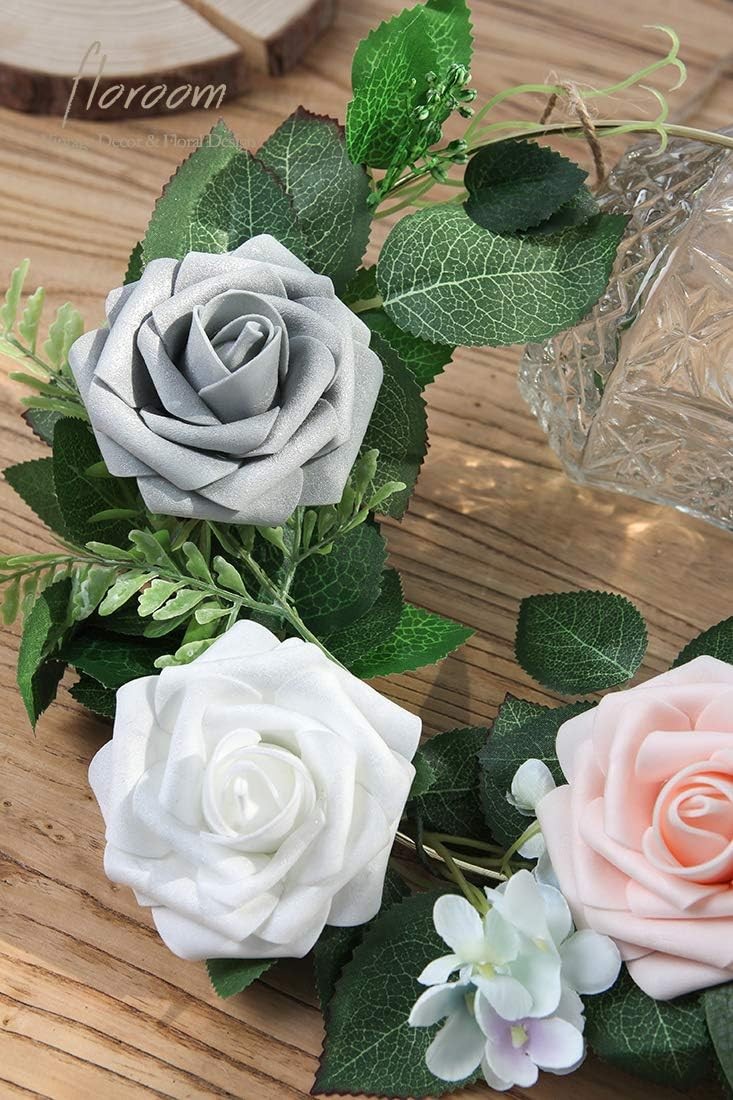 Artificial Flowers 25pcs Real Looking White Foam Fake Roses with Stems for DIY