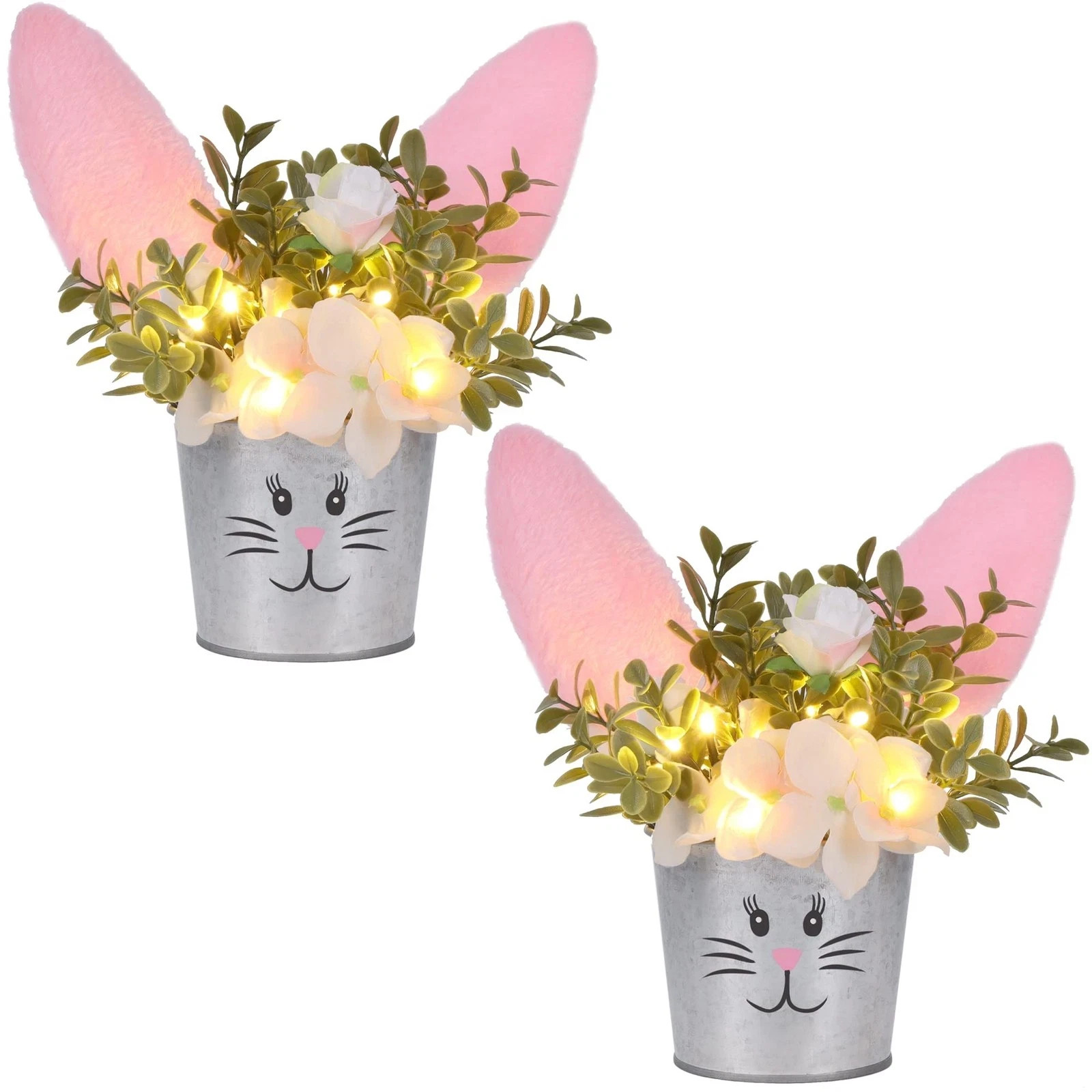 2 Pcs Easter Table Decorations Artificial Flower with Bunny Ear, Lighted Desk…