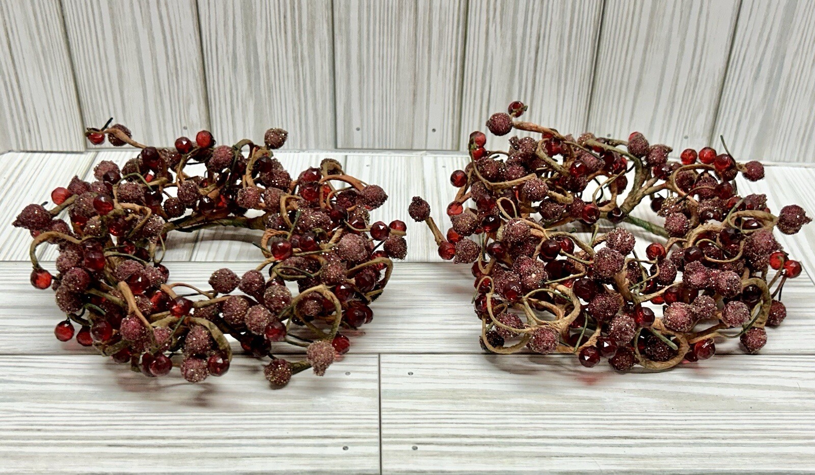 Holiday Artificial Berry Beaded Candle Ring 3.5″ Round Set Of 2