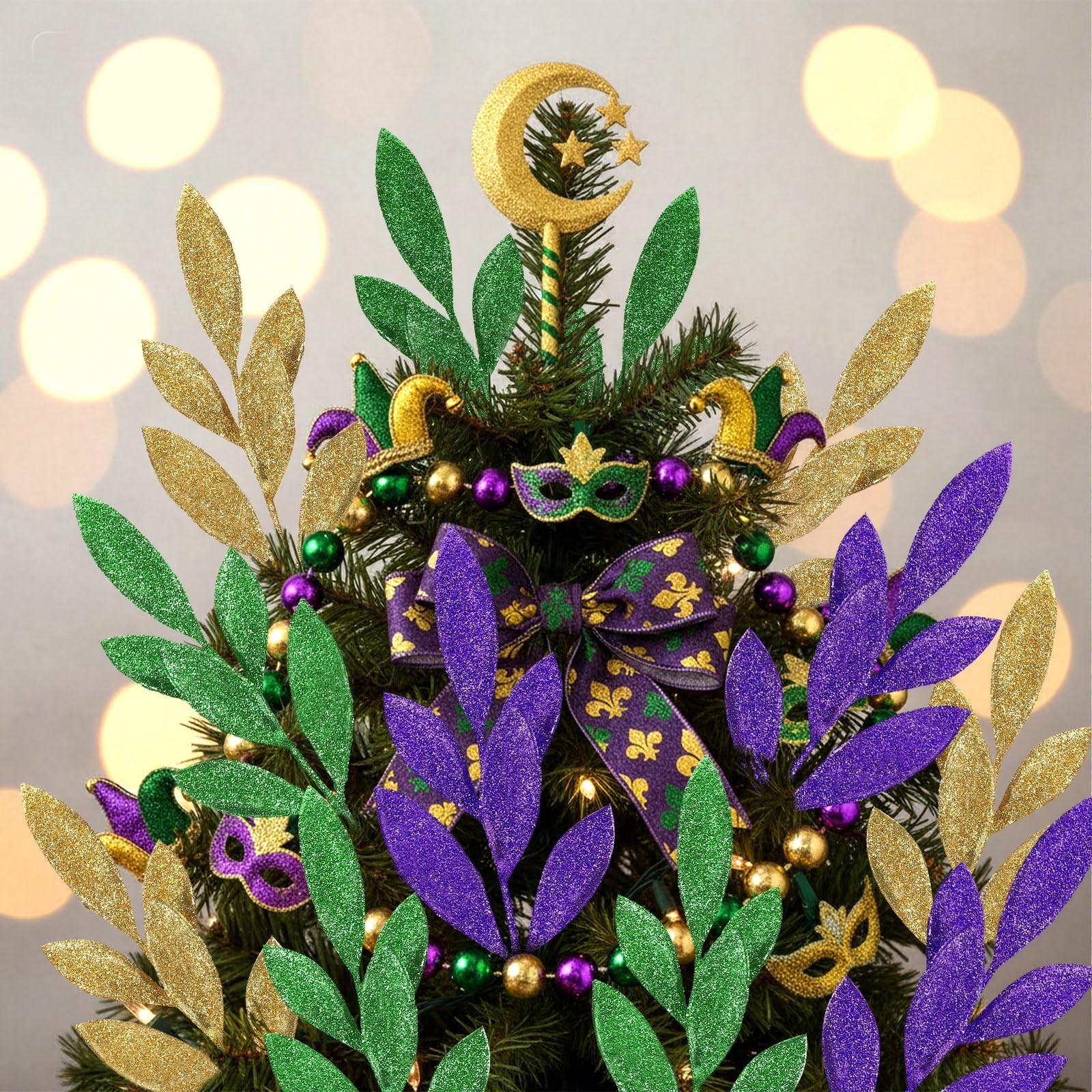 24 Pcs Mardi Gras Decorations Leaf Picks Vase Filler, 14″ Tall Purple Green G…