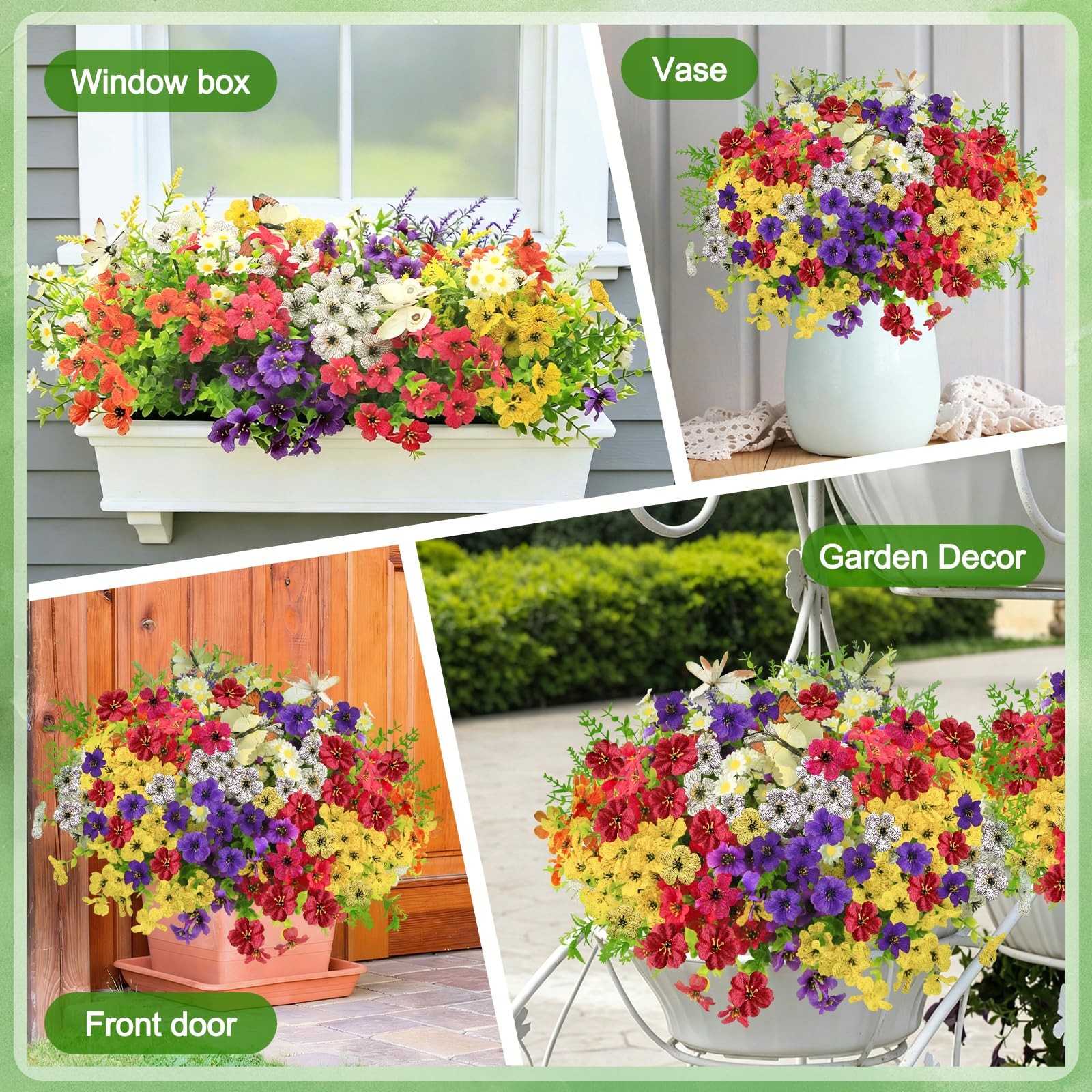 36pcs Artificial Flowers for Outdoors Include 12 Butterflies, UV Resistant Fa…
