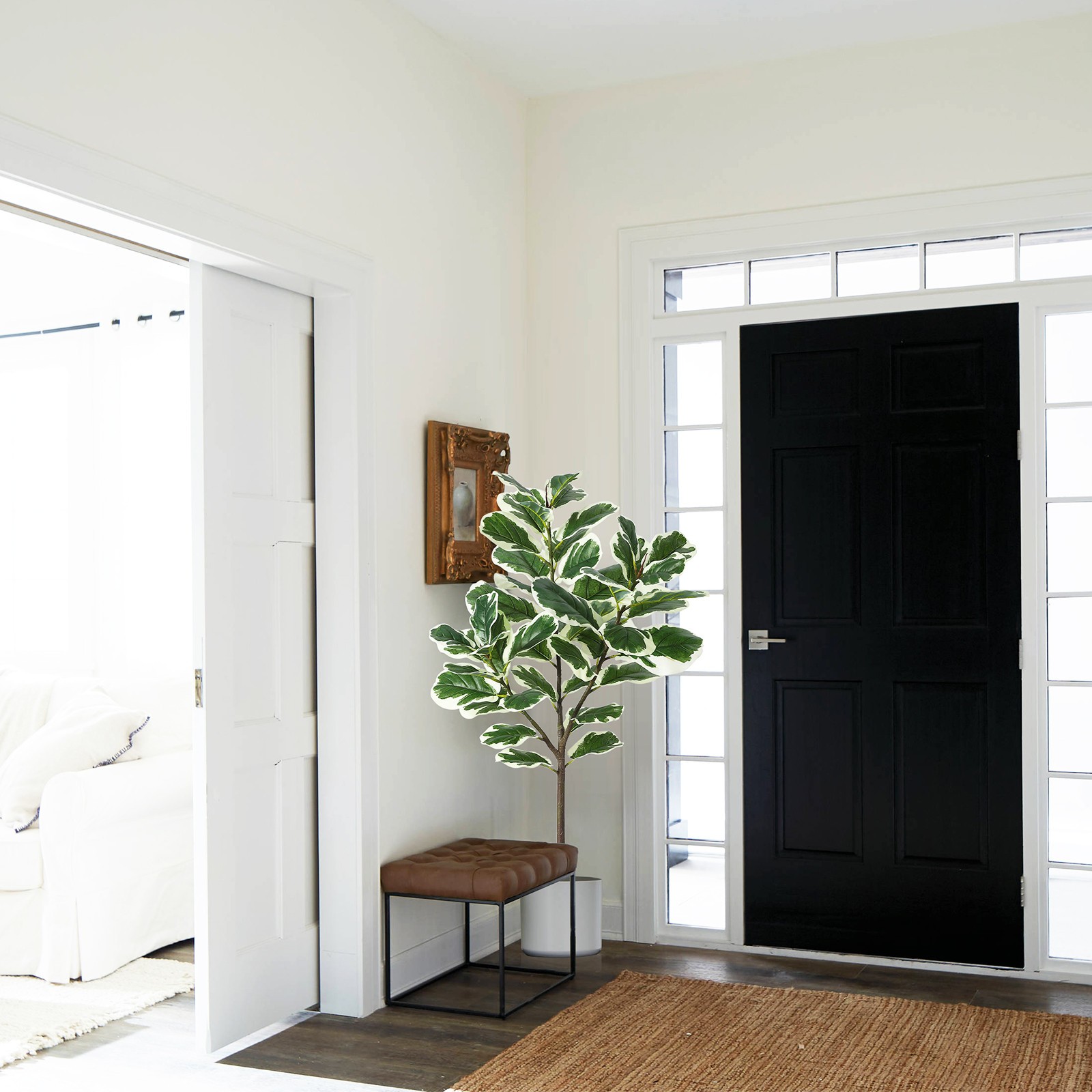 4.3ft Green Artificial Ficus Tree Plant in Pot with 46 Leaves for Indoor Outdoor