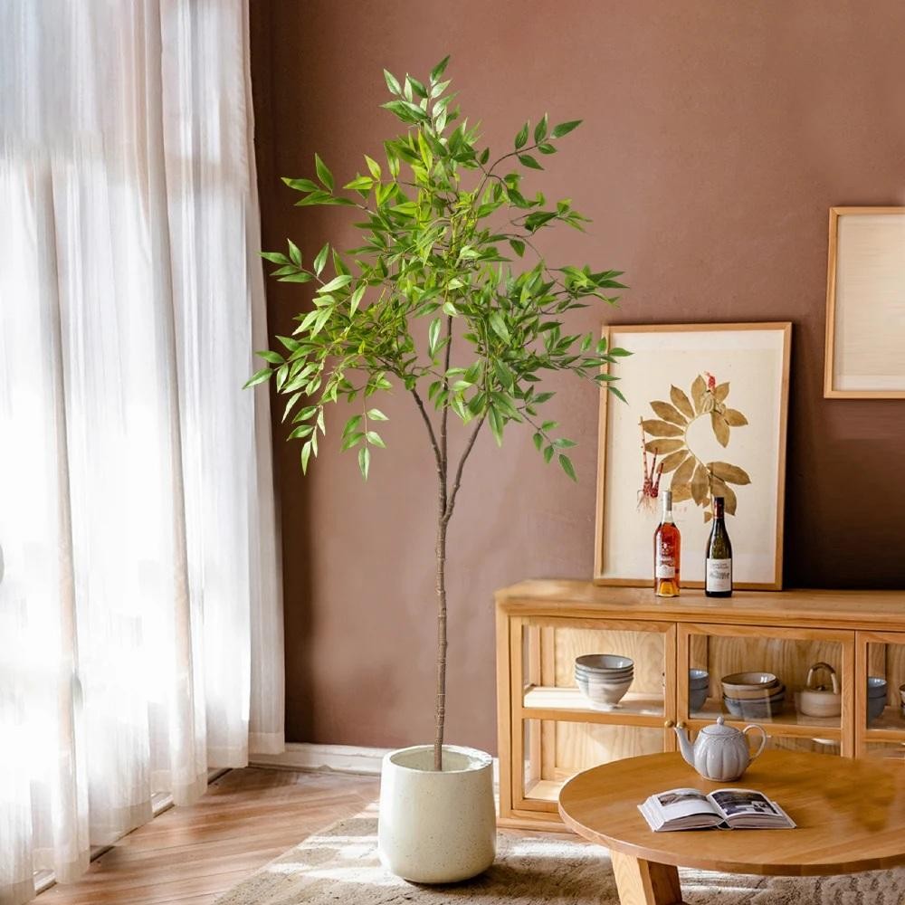 75 140cm Artificial Nandina Tree Green Tall Faux Branches Home Office Decor