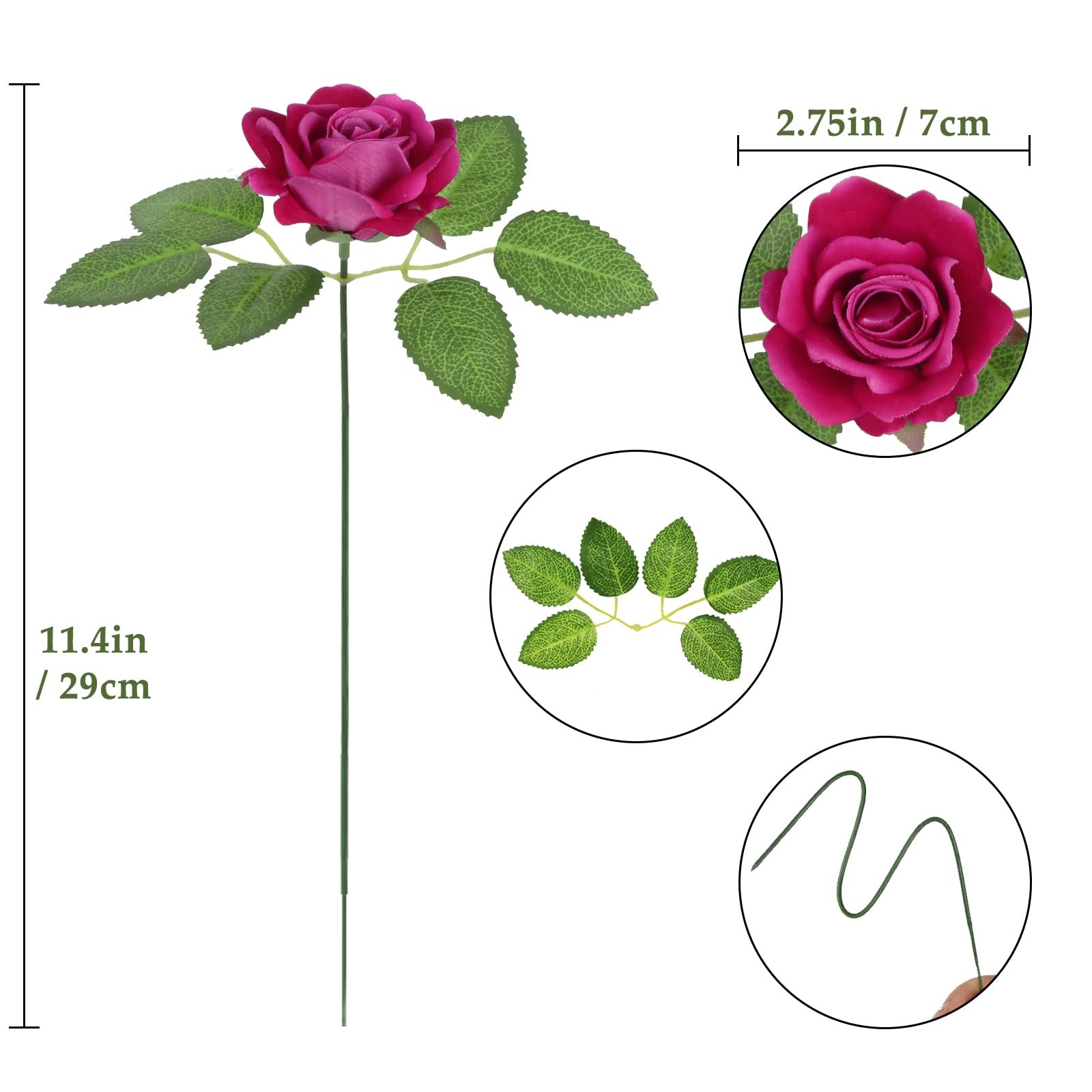 25pcs Rose Red Artificial Flowers 2.75in 2.75in Real Touch Velvet Roses Faux …