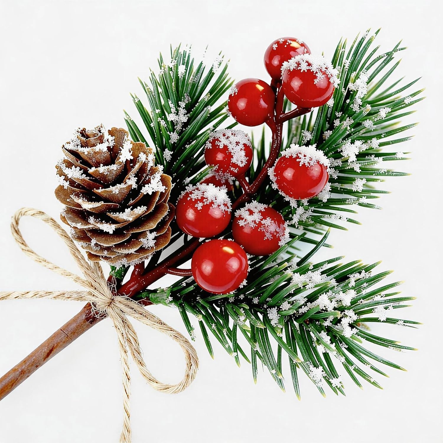 10 PCS Red Berry Holly Stems & Pine Cones – Elegant Christmas Picks for Décor