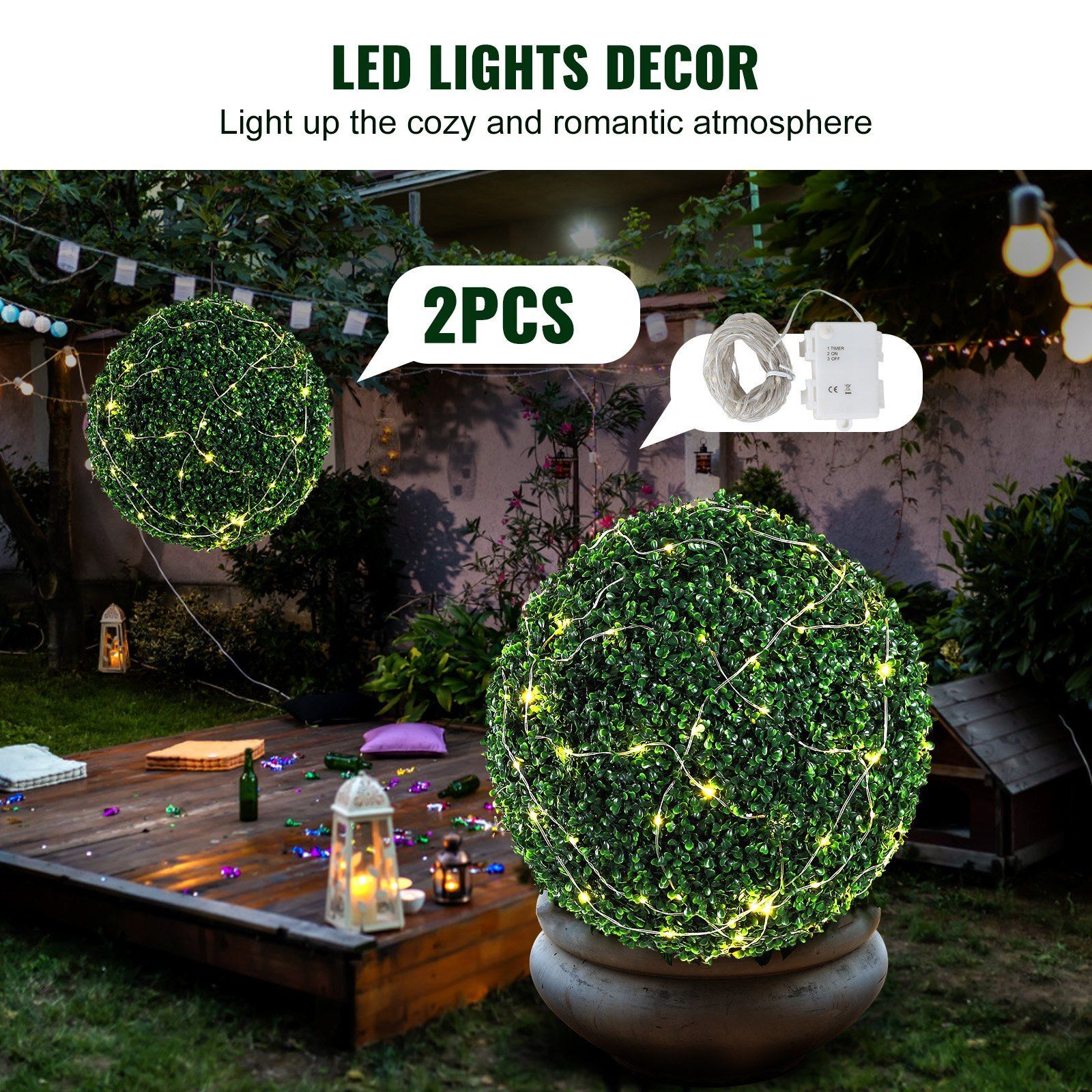 2 Pieces 20″ Tall Ball-Shape Faux Topiaries Plant All-year Green for Decorative