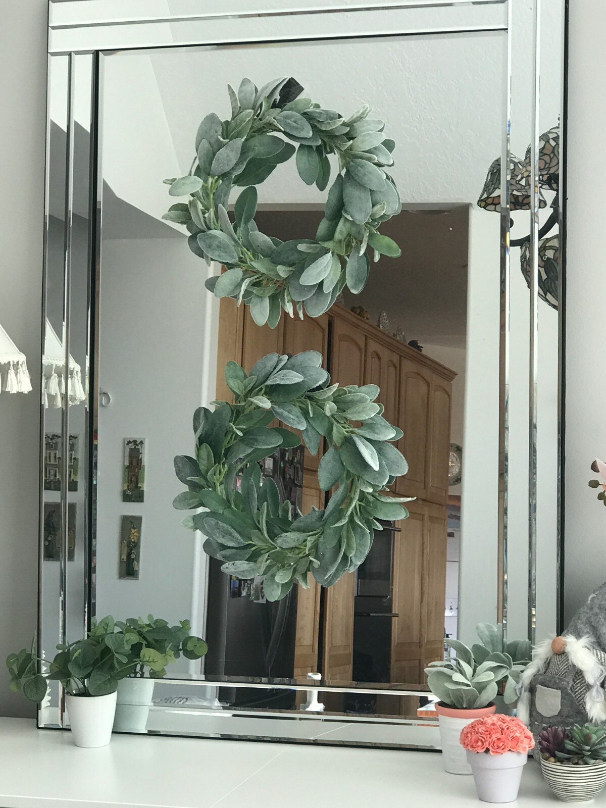 Lambs Ear 13” Farmhouse Artificial Fake Wreath – Wedding Spring Kitchen Cabinet