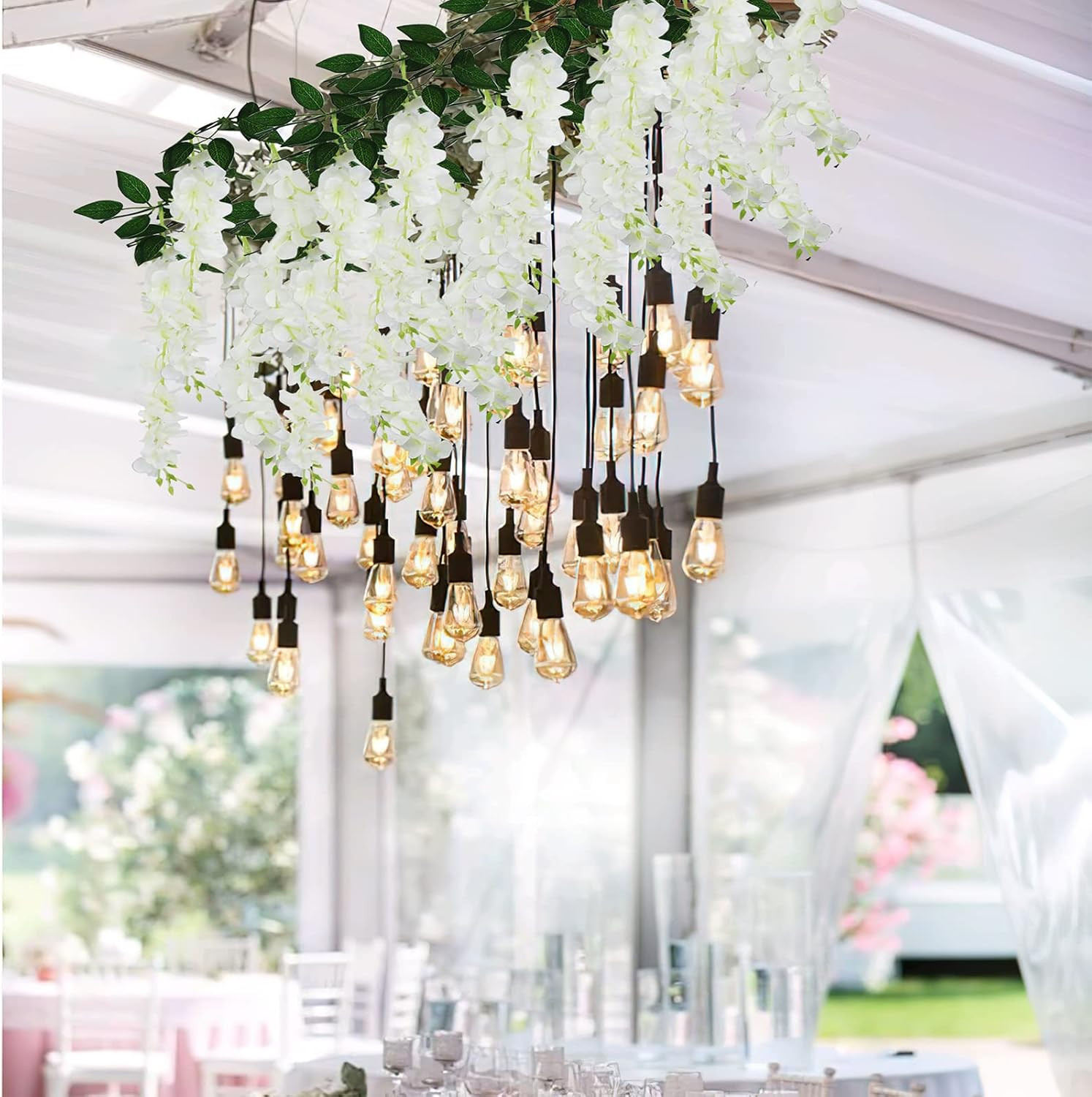 2 Pcs Wisteria Hanging Flowers Wisteria Flowers Vine Garland Wedding Arch Decora