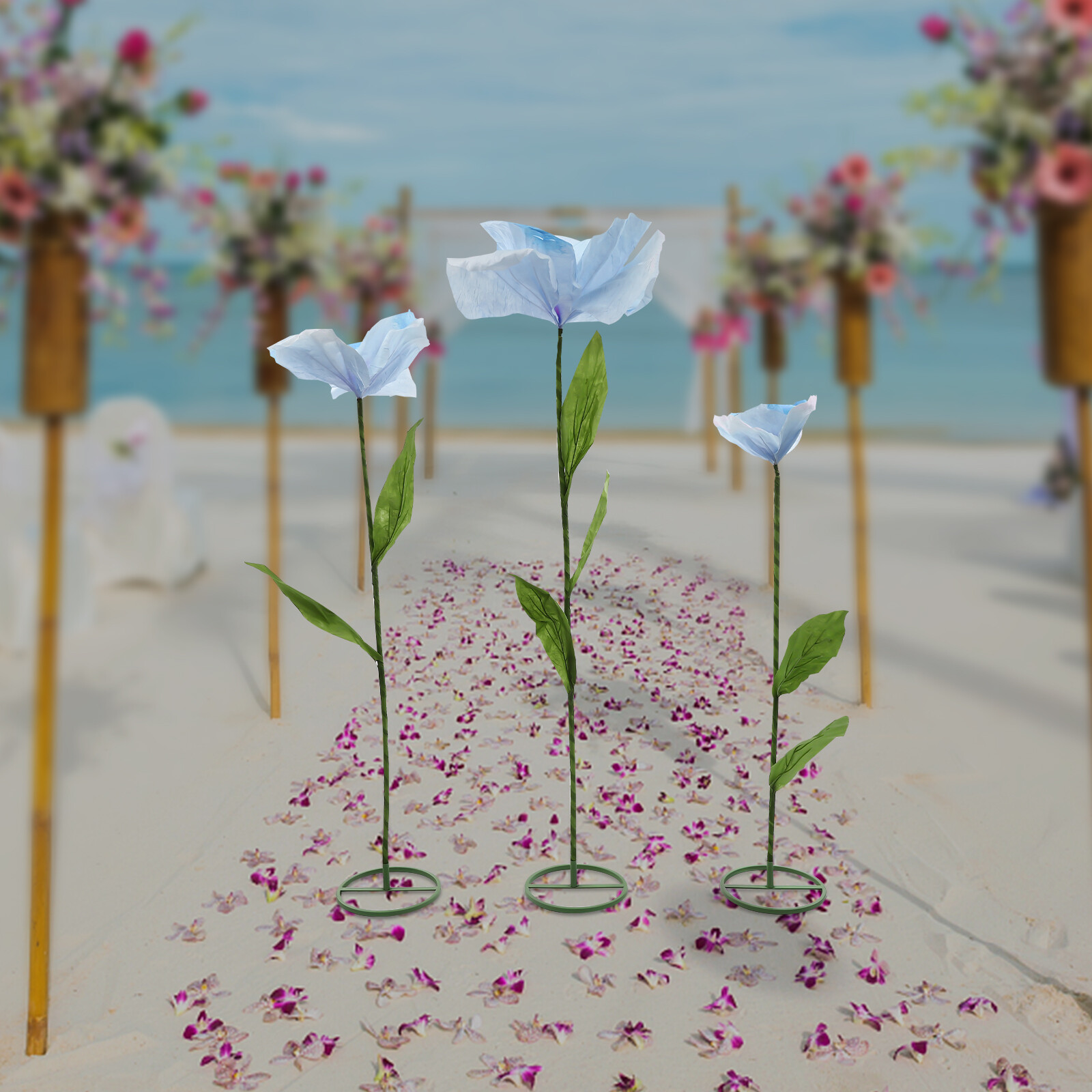 Handmade Blue Artificial Corn Poppy 3Pc Free-Standing Flowers for Wedding