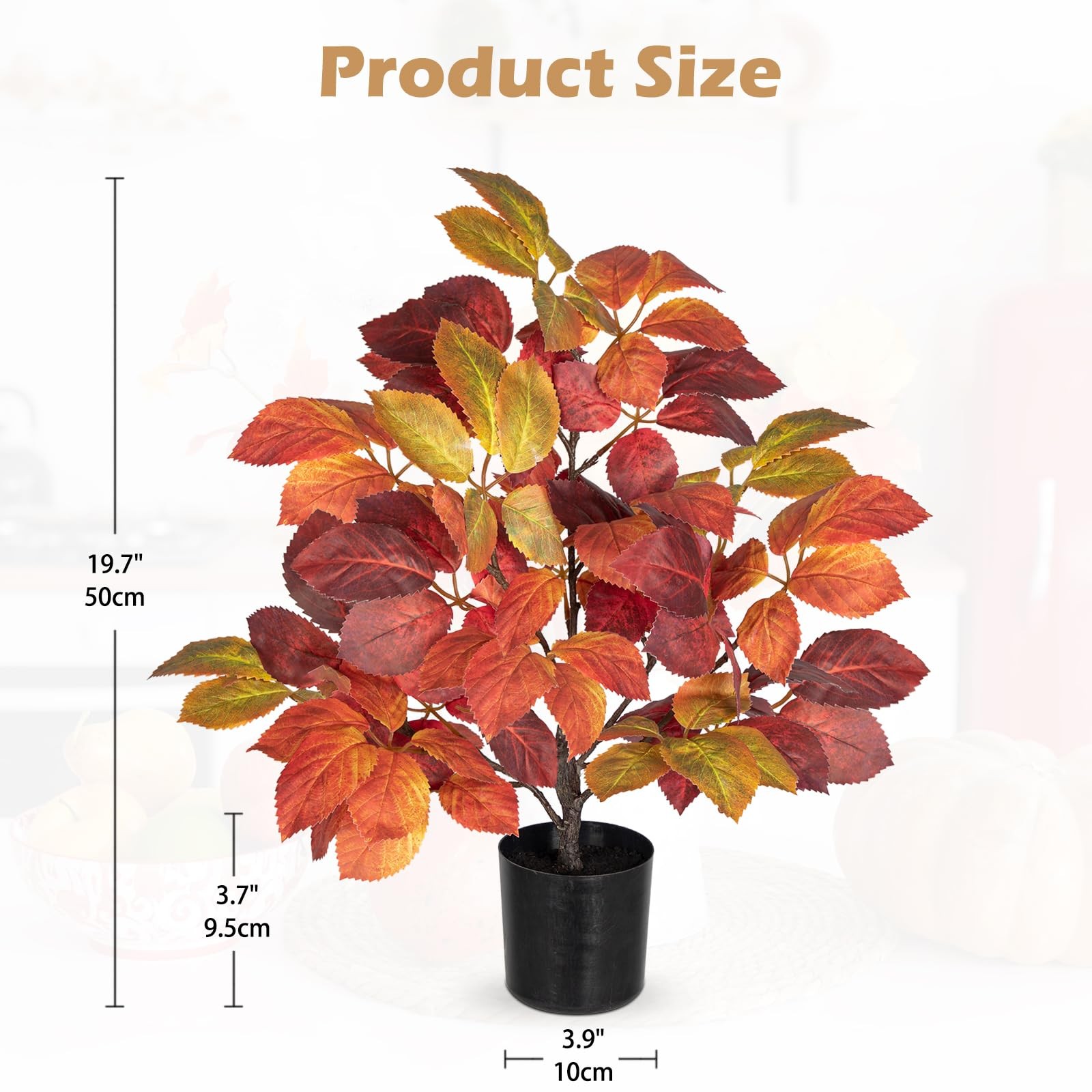 Fake Fall Tree In Black Pot Autumn Artificial Beech Leaf Tabletop 19.7 Inch