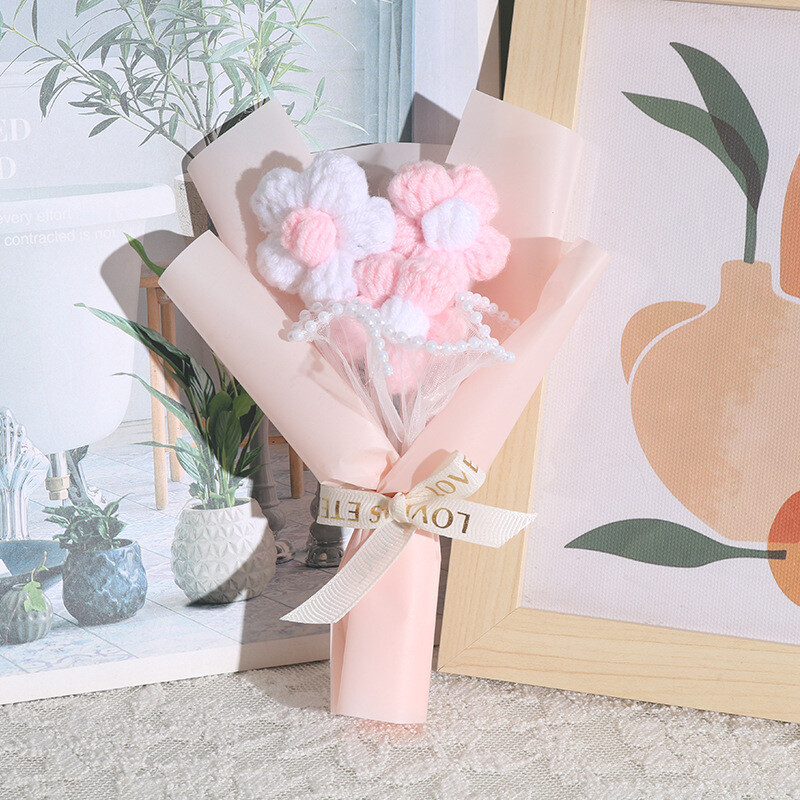 Wedding Handheld Small Bouquet Handmade Crochet Puff Flower Decor Bouquet Party