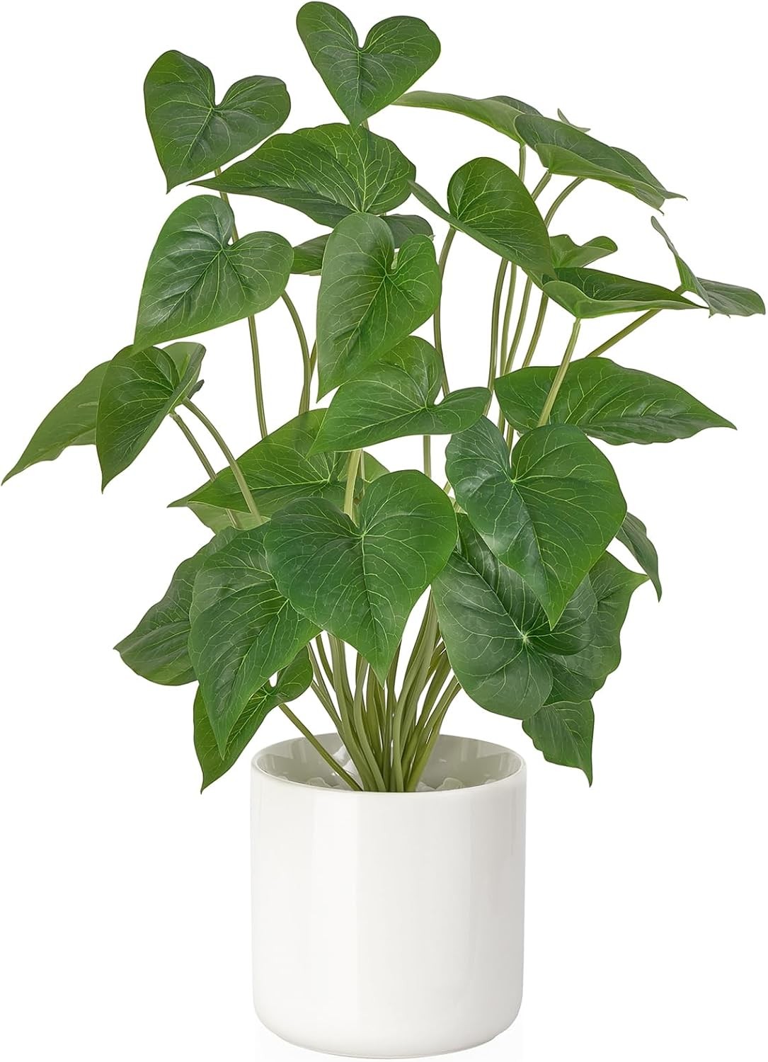Faux Plants in Ceramic Pot, Indoor Green Leaf Modern White Planter US