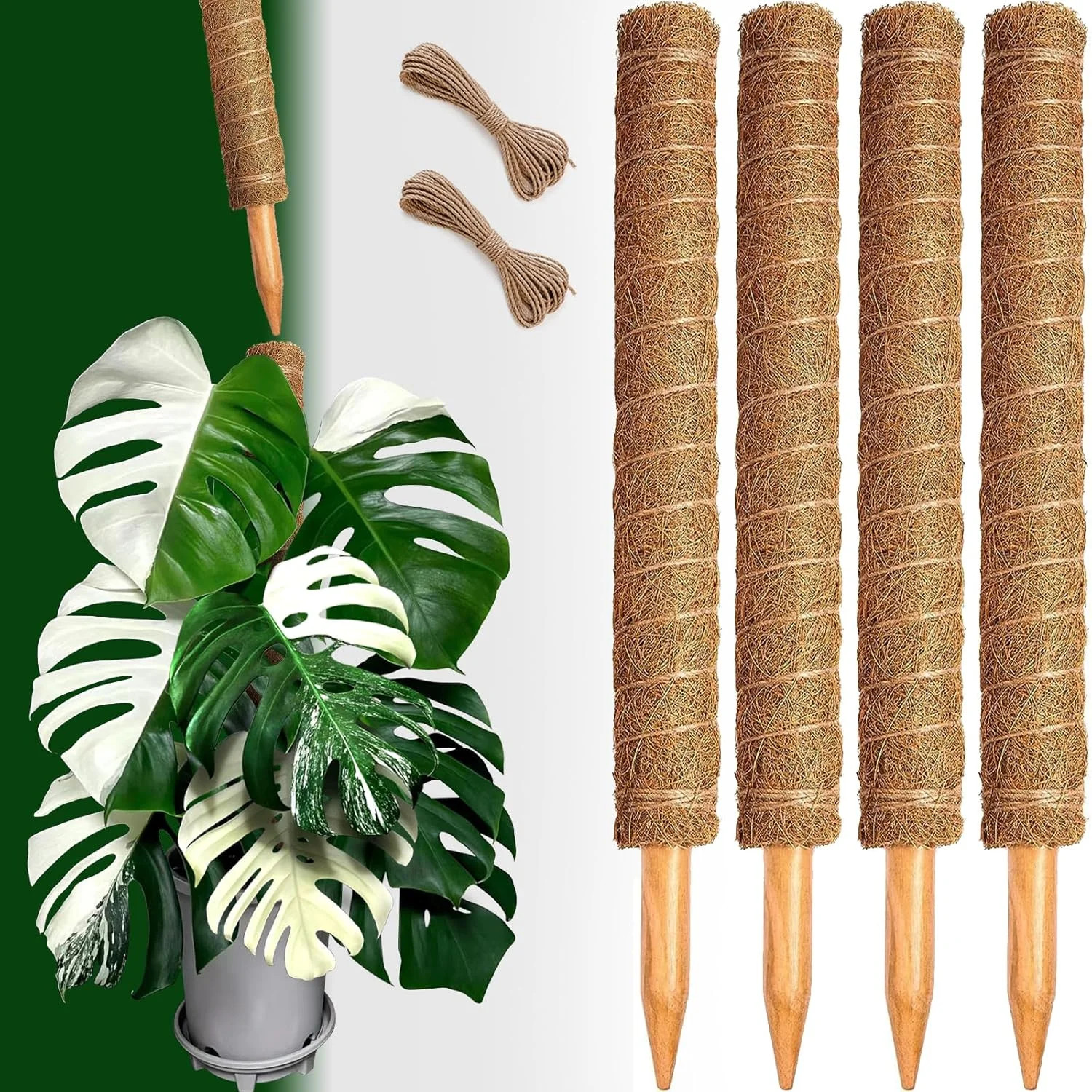 4 Pack 22 Inch Moss Poles, Stackable Moss Pole for Plants Monstera, 70 Inch Tall