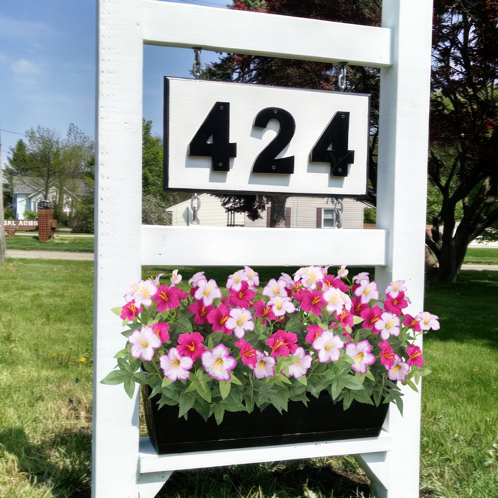 2Pcs Artificial Flowers for Outdoors Fake Plants Outside Magenta, Light Purpl