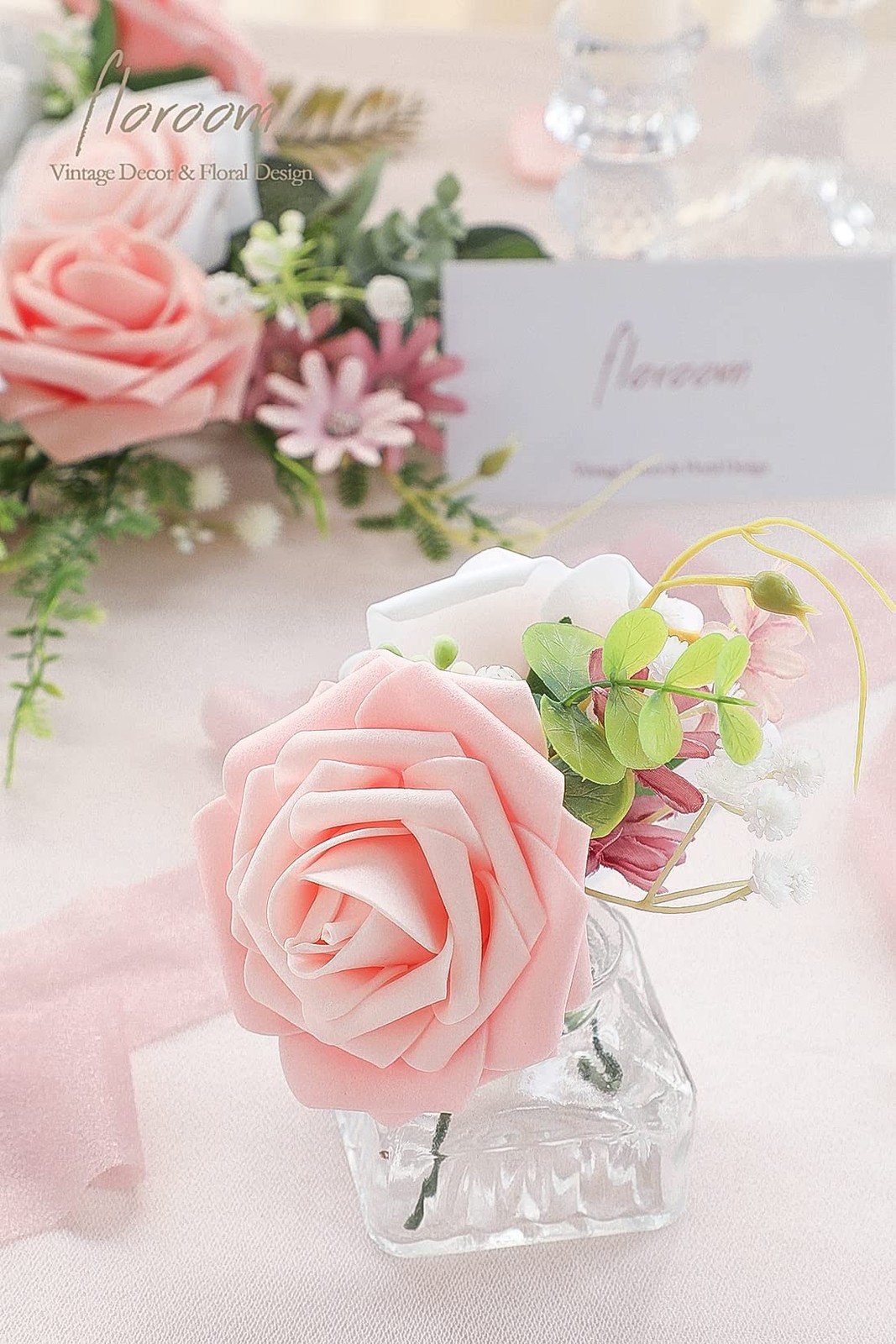 Artificial Flowers 25pcs Real Looking Blush Ombre Colors Foam Fake Roses with…